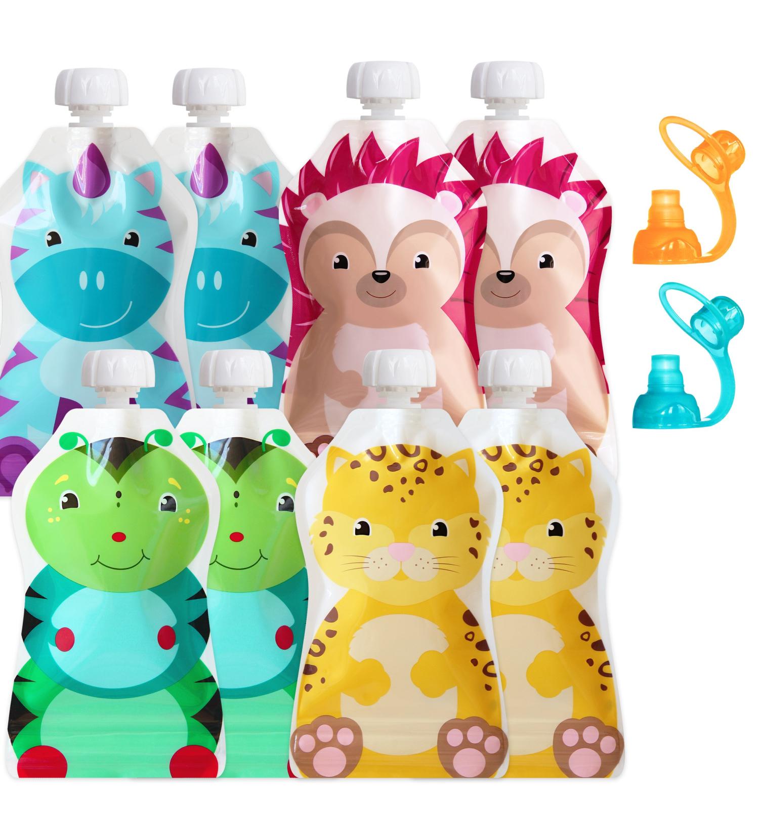 ChooMee Reusable Baby Food Squeeze Pouches - 10-Piece Set with 2 Sipn Valve Tops 5 Oz Ideal for Easy Feeding & Travel - Buy Online on GoSupps.com