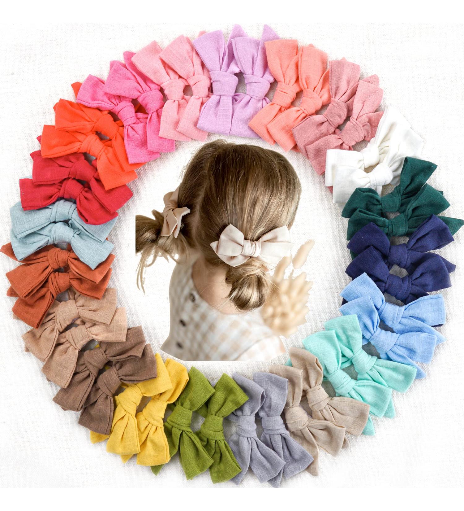 Linen Fabric Hair Bows Alligator Clips - 40 Pieces for Girls, Toddlers, Kids, Teens - Buy Online on GoSupps.com