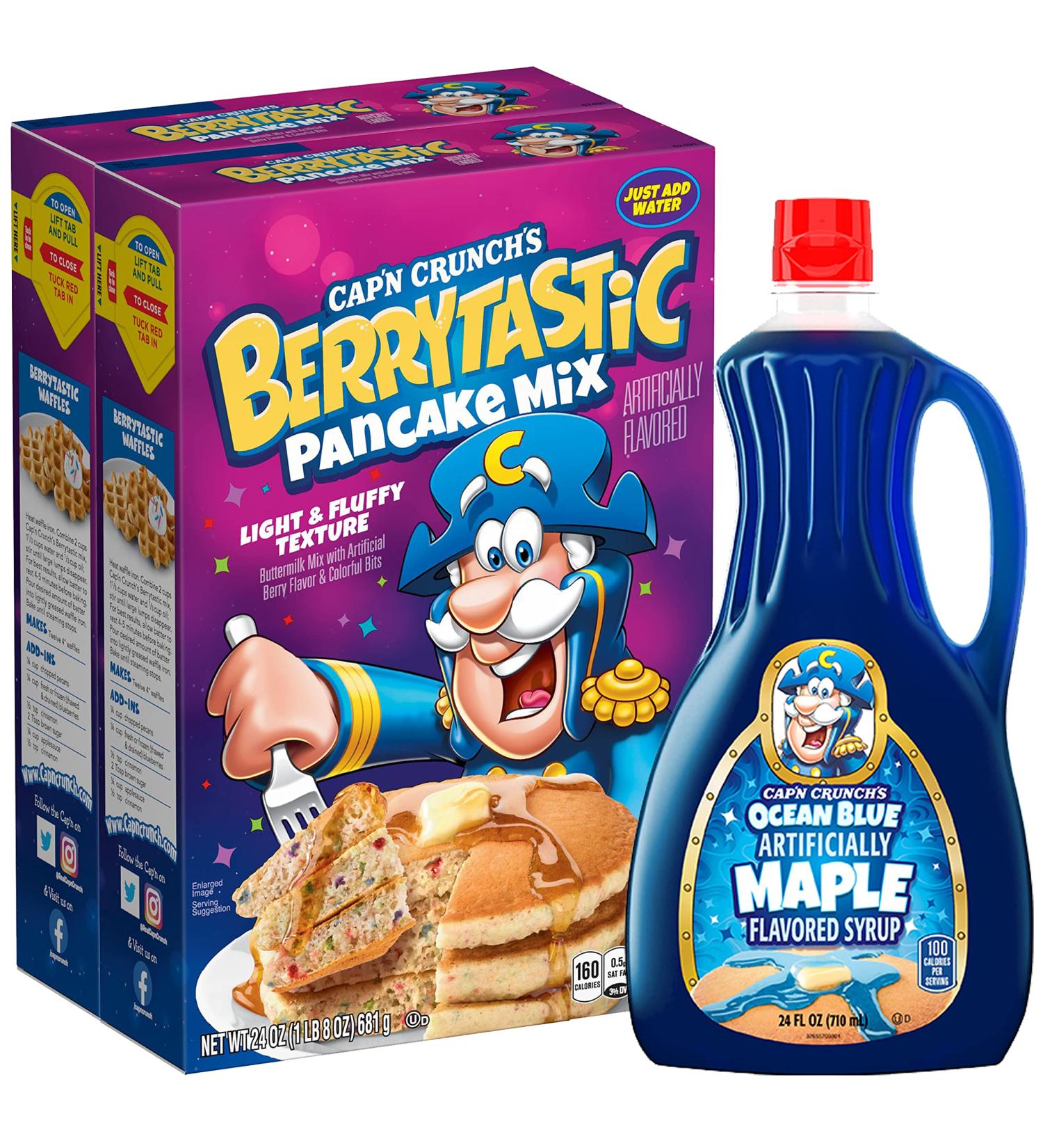 Cap'N Crunch Berrytastic Pancake Mix & Ocean Blue Syrup Variety Pack - 2 Boxes & 1 Bottle - Buy Online on GoSupps.com