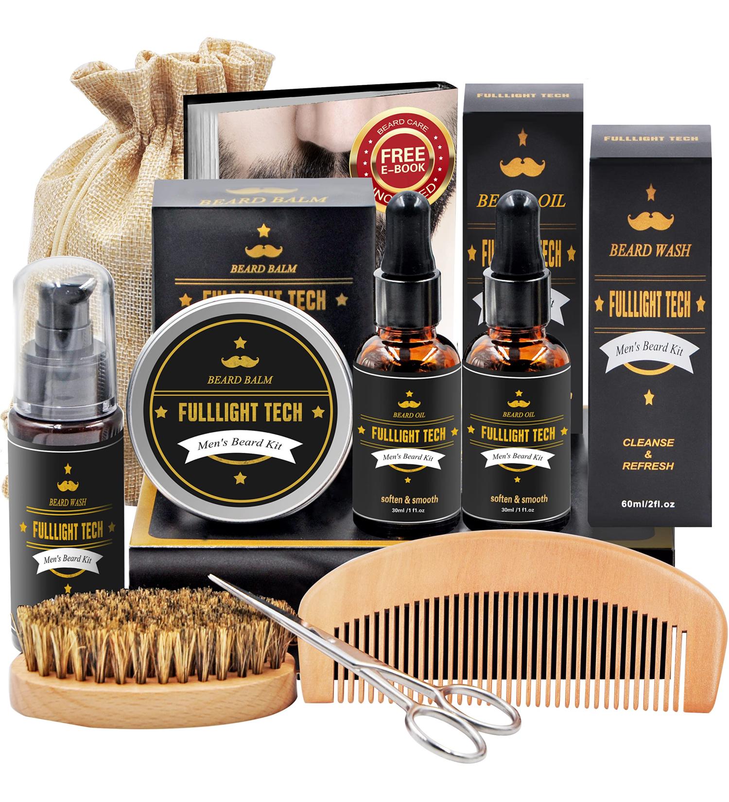 Men's Beard Grooming Kit - Wash, Oil, Balm, Comb, Brush, Scissor - 100% Pure & Organic - Buy Online on GoSupps.com