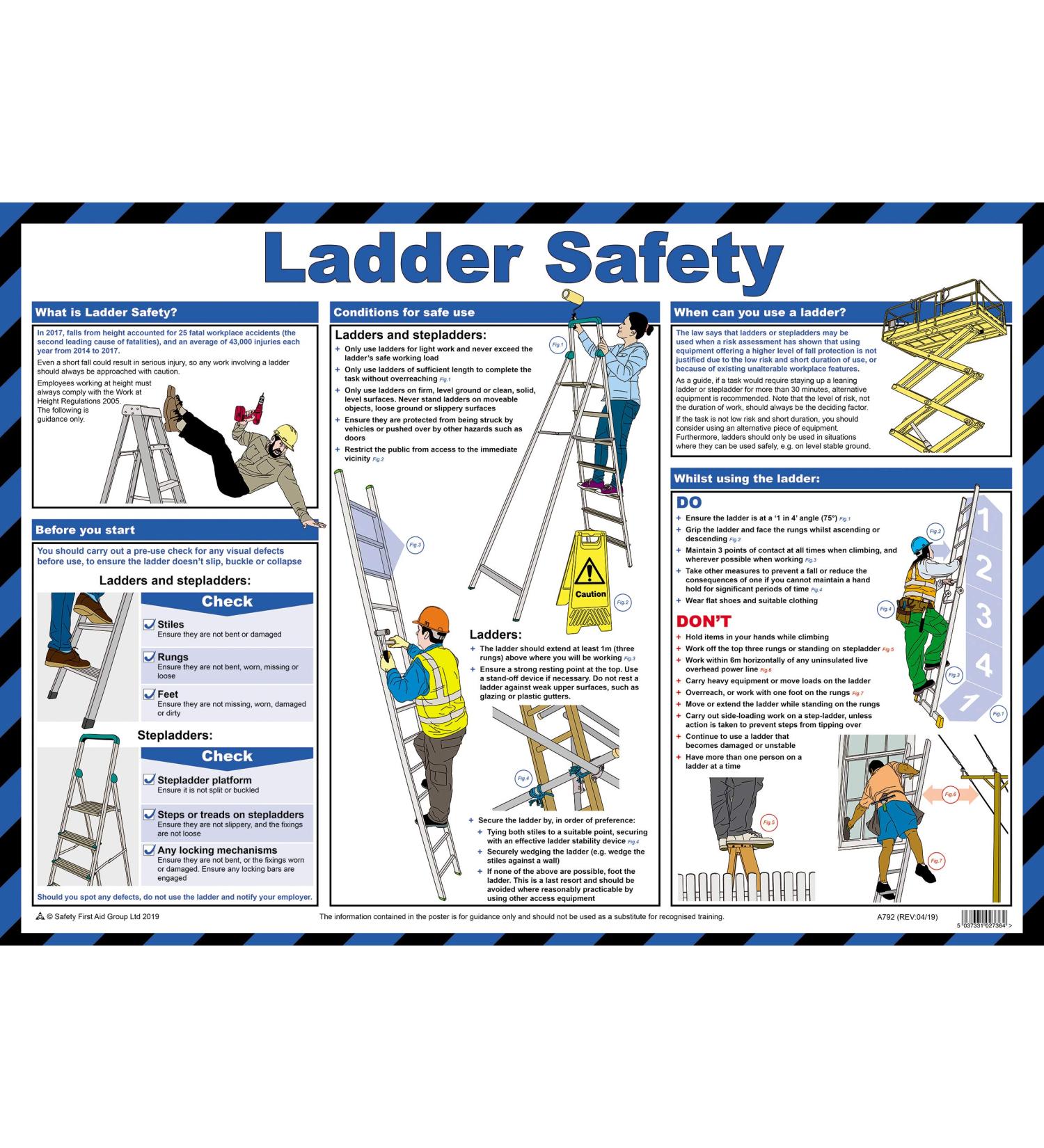 Safety First Aid Ladder Safety Poster - A2 Laminated | Workplace Safety Guide - Buy Online on GoSupps.com