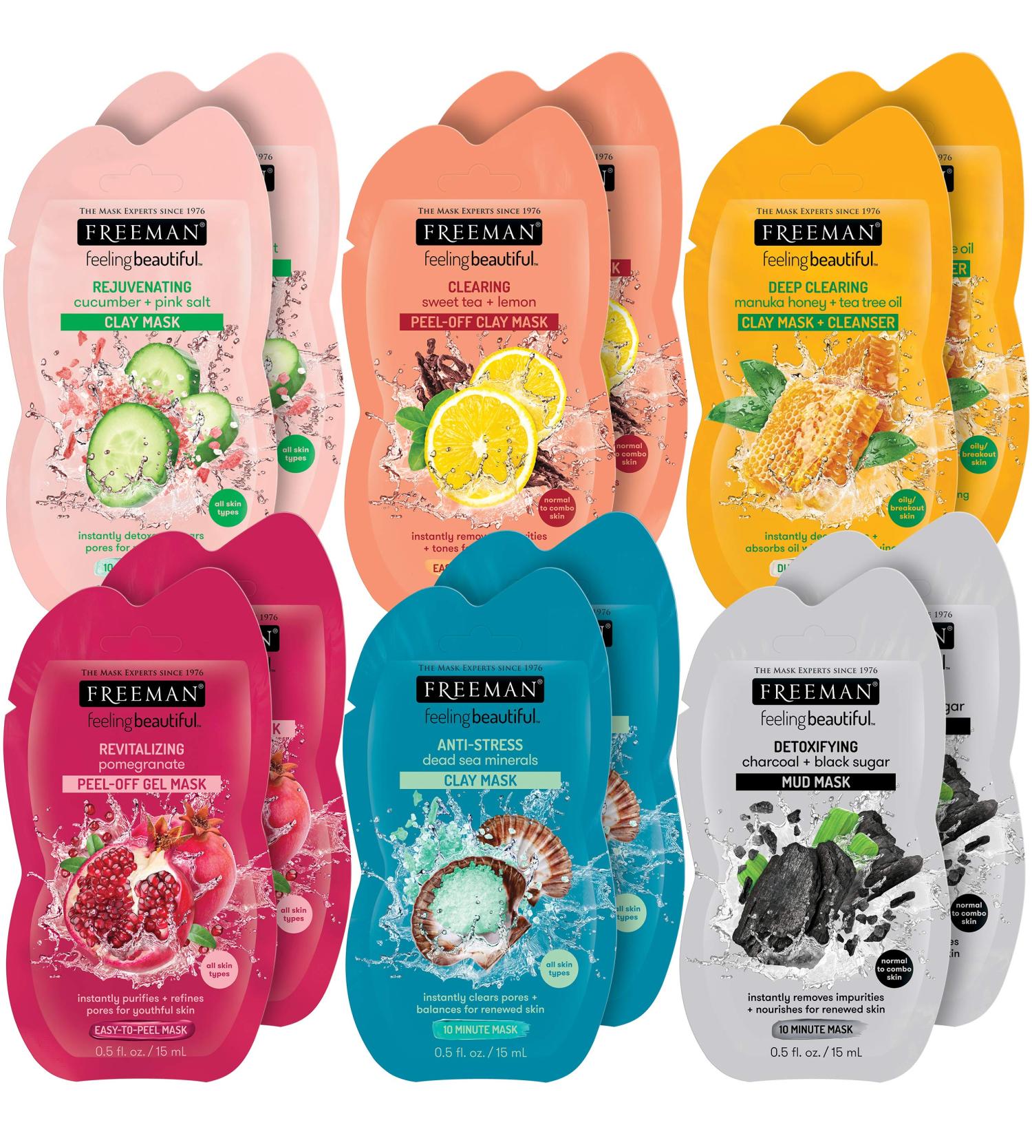 Freeman Facial Mask Variety Pack - 12 Count, Oil Absorbing, Anti Stress, Detoxifying, Revitalizing, Hydrating Beauty Face Masks - Buy Online on GoSupps.com