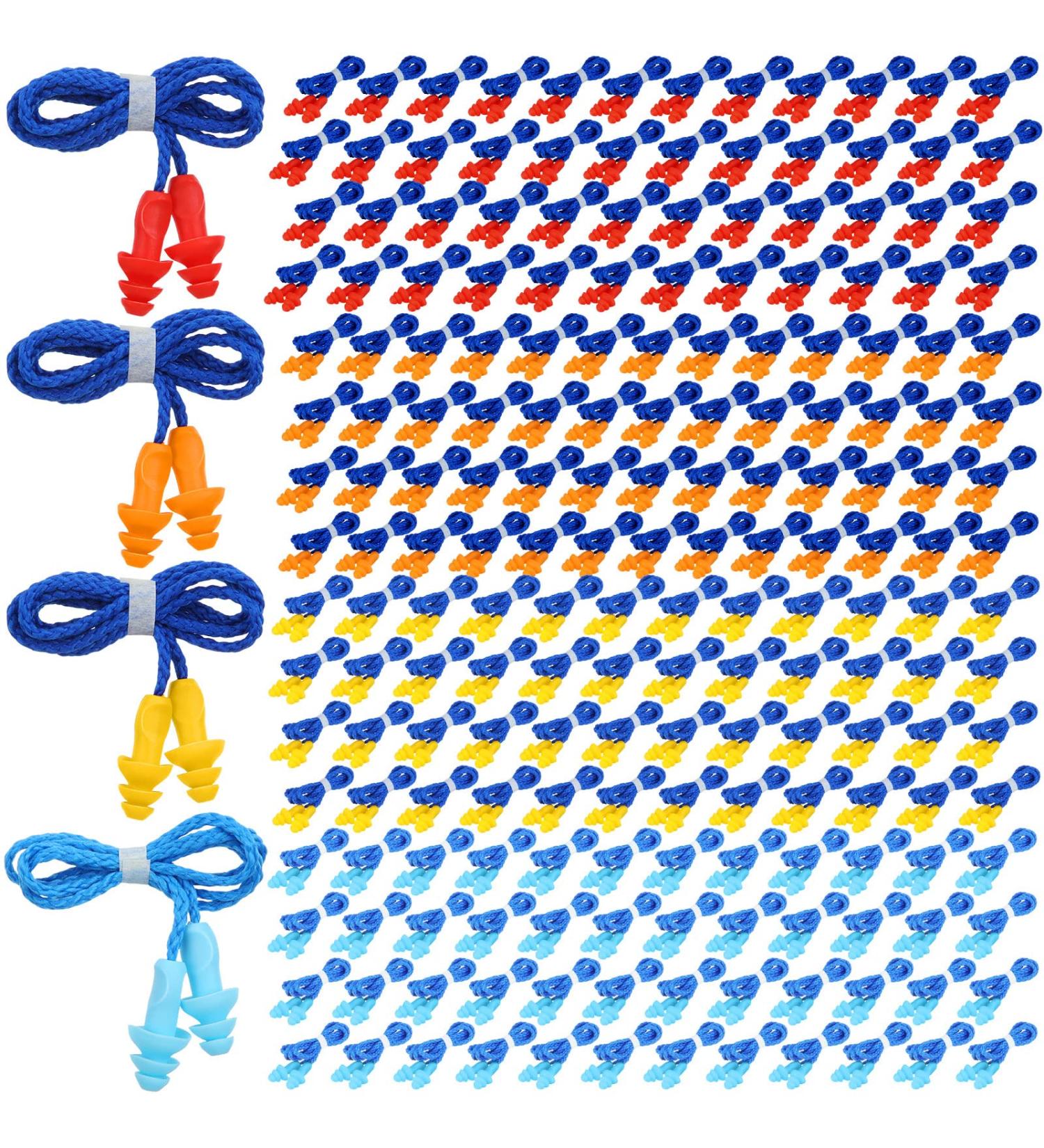 Xuhal 200 Pairs Corded Reusable Silicone Ear Plugs Bulk - Noise Cancelling Hearing Protection for Shooting, Work, Swimming - Individually Wrapped Soft Earplugs for Kids & Adults - 4 Colors - Buy Online on GoSupps.com