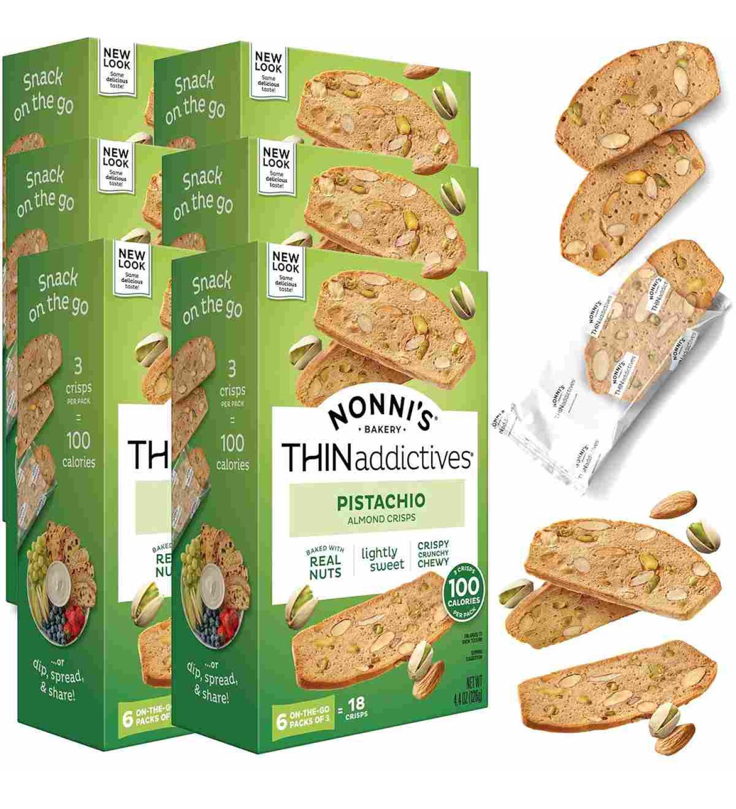 Nonni's Pistachio Almond Thins - 18 Cookies, 6 Packs - Delicious Crunchy Treats - Buy Online on GoSupps.com