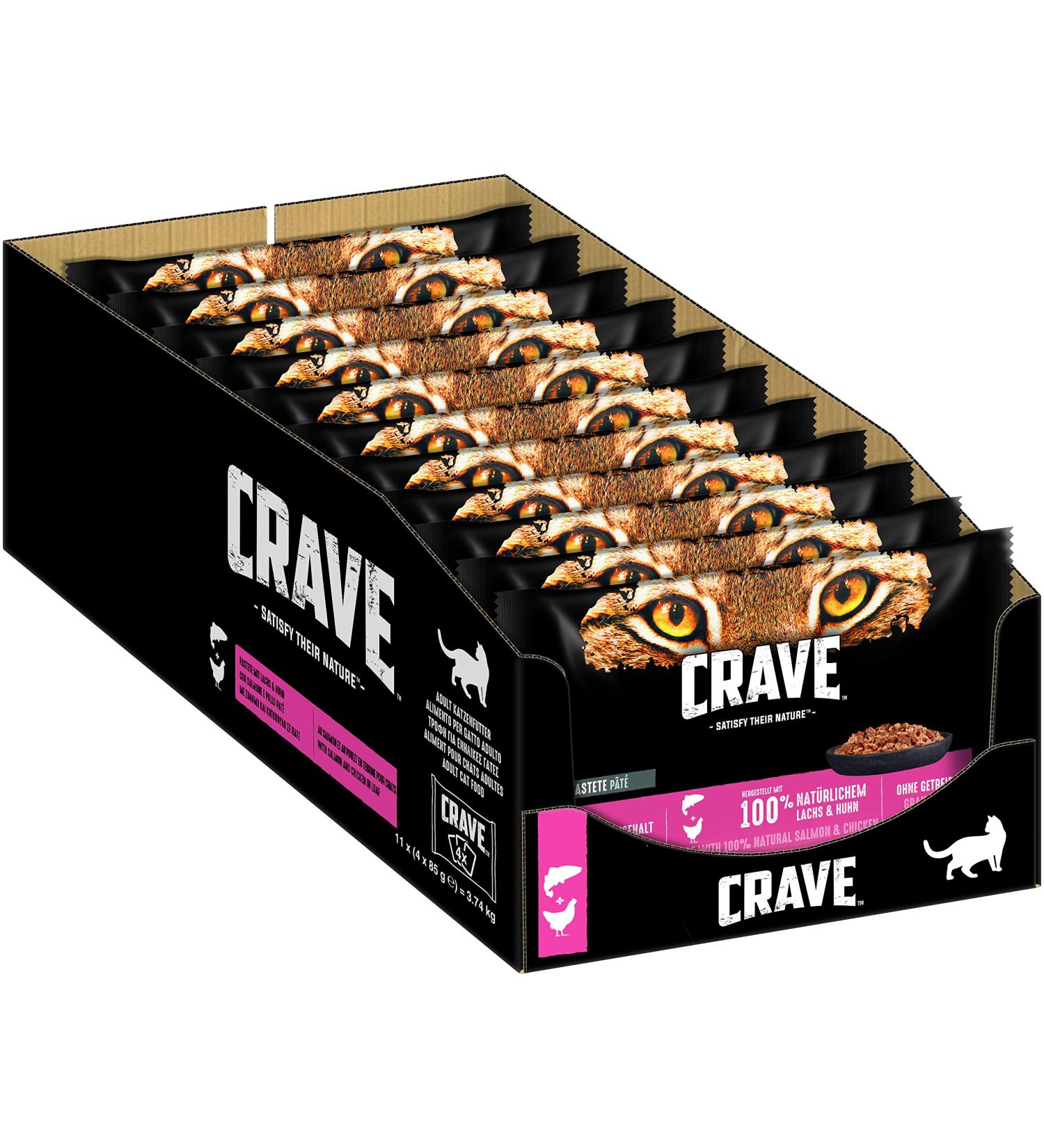 Crave Grain-Free Cat Food | Protein-Rich Salmon & Chicken Pate (44 Bags 3740g) - Shop Internationally - Buy Online on GoSupps.com