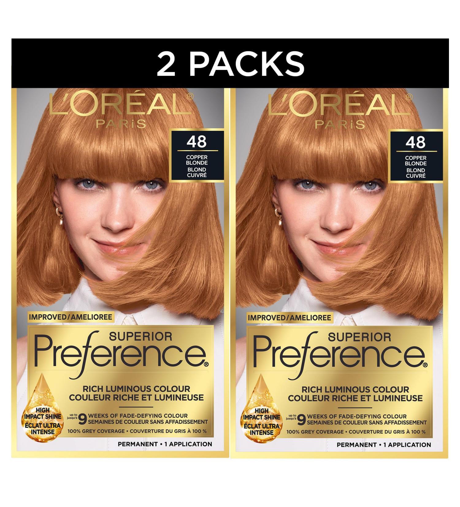 L'Oreal Paris Superior Preference Hair Dye Hair Color for Women 48 Copper Blonde Hair Dye Permanent Hair Color 100% Grey Coverage 9 weeks of Luminous Fade-Defying 1 Hair Dye Kit (Pack of 2) (Packaging May Vary) Copper Blonde Blonde - Buy Online on GoSupps.com