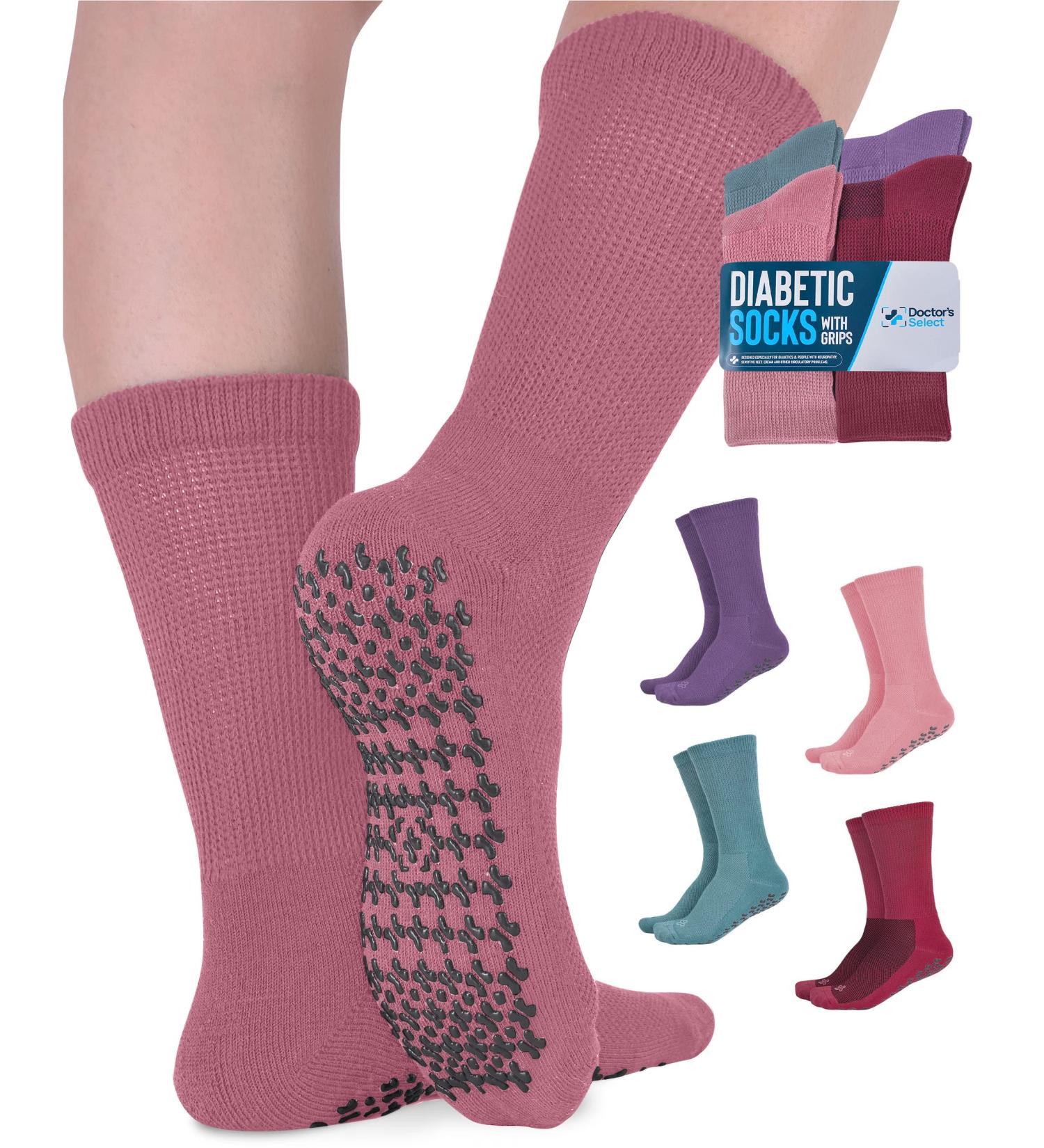 Diabetic Non Binding Socks for Women and Men - 4 Pairs Gripper Socks in Medium Size - Pink, Green, Red, Purple - Buy Online on GoSupps.com