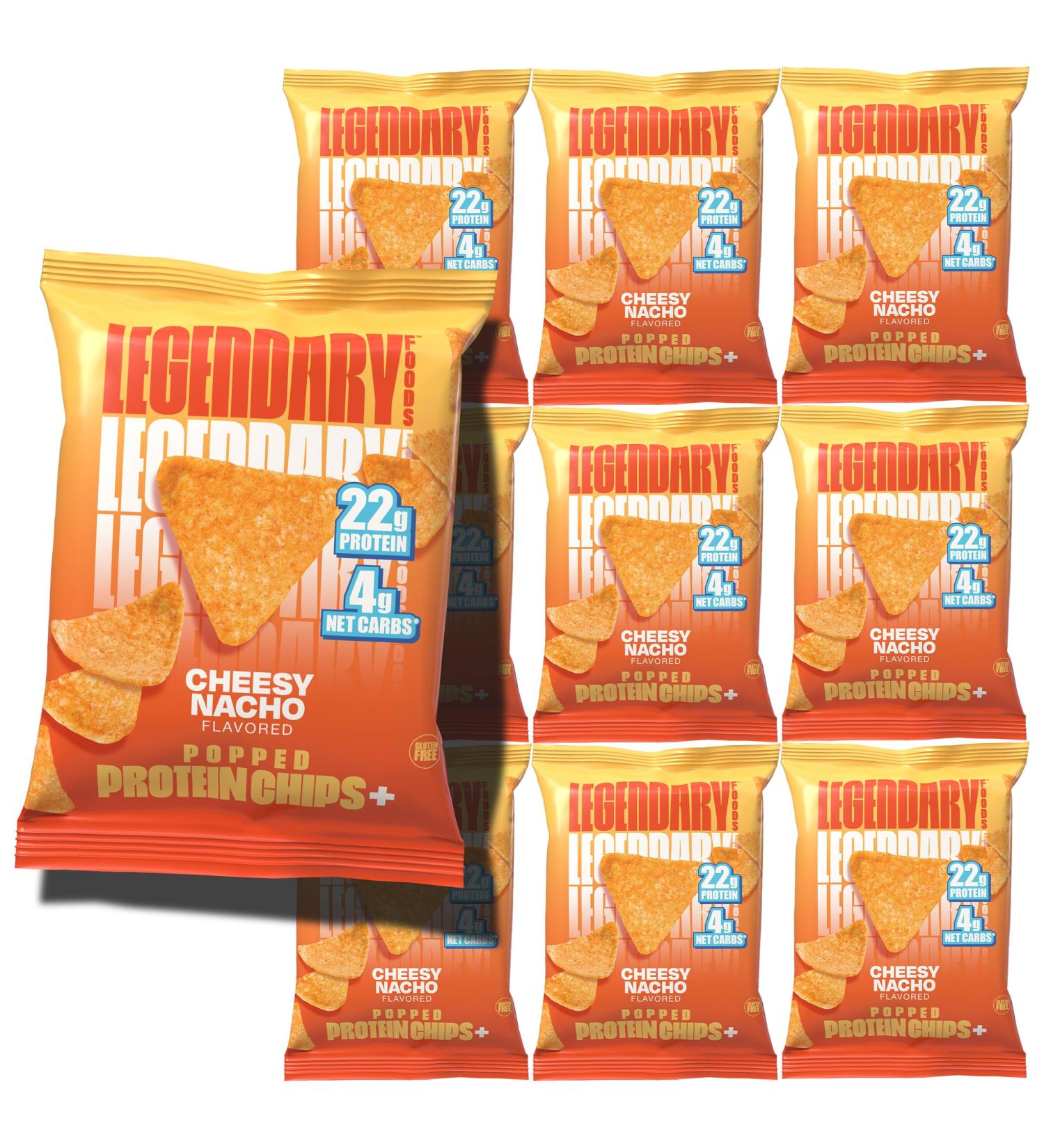 Legendary Foods Cheesy Nacho Protein Chips Popped Tortilla Style 22g High Protein 4g Net Carbs Low Sugar Gluten Free Keto Snack Packs 10 Count Healthy Crunchy Chips - Buy Online on GoSupps.com