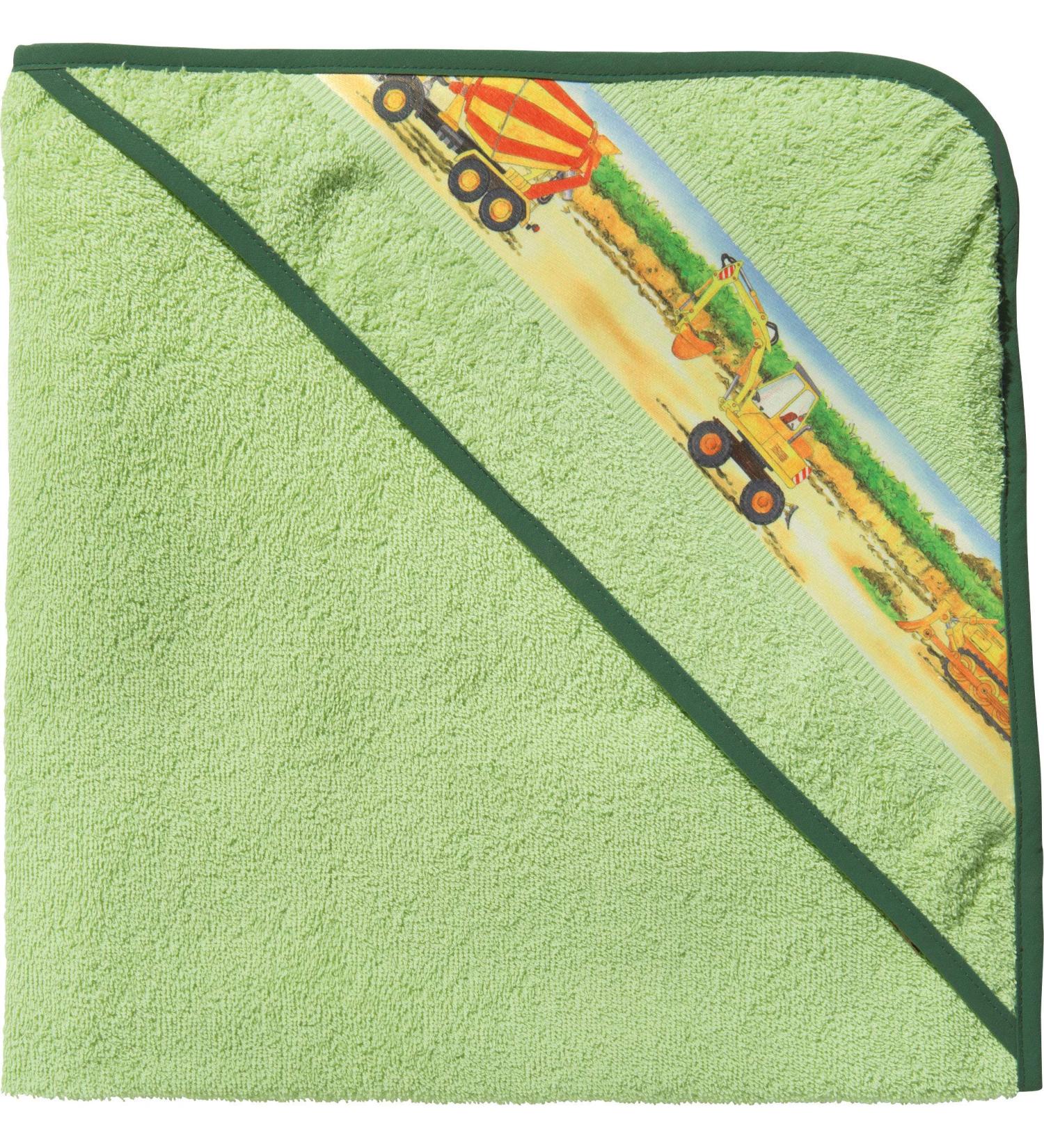 Erwin M ller Children's Hooded Towel - 100% Cotton Tractor Excavator Green 100x100 cm | Soft & Absorbent Frottier Towel - Buy Online on GoSupps.com