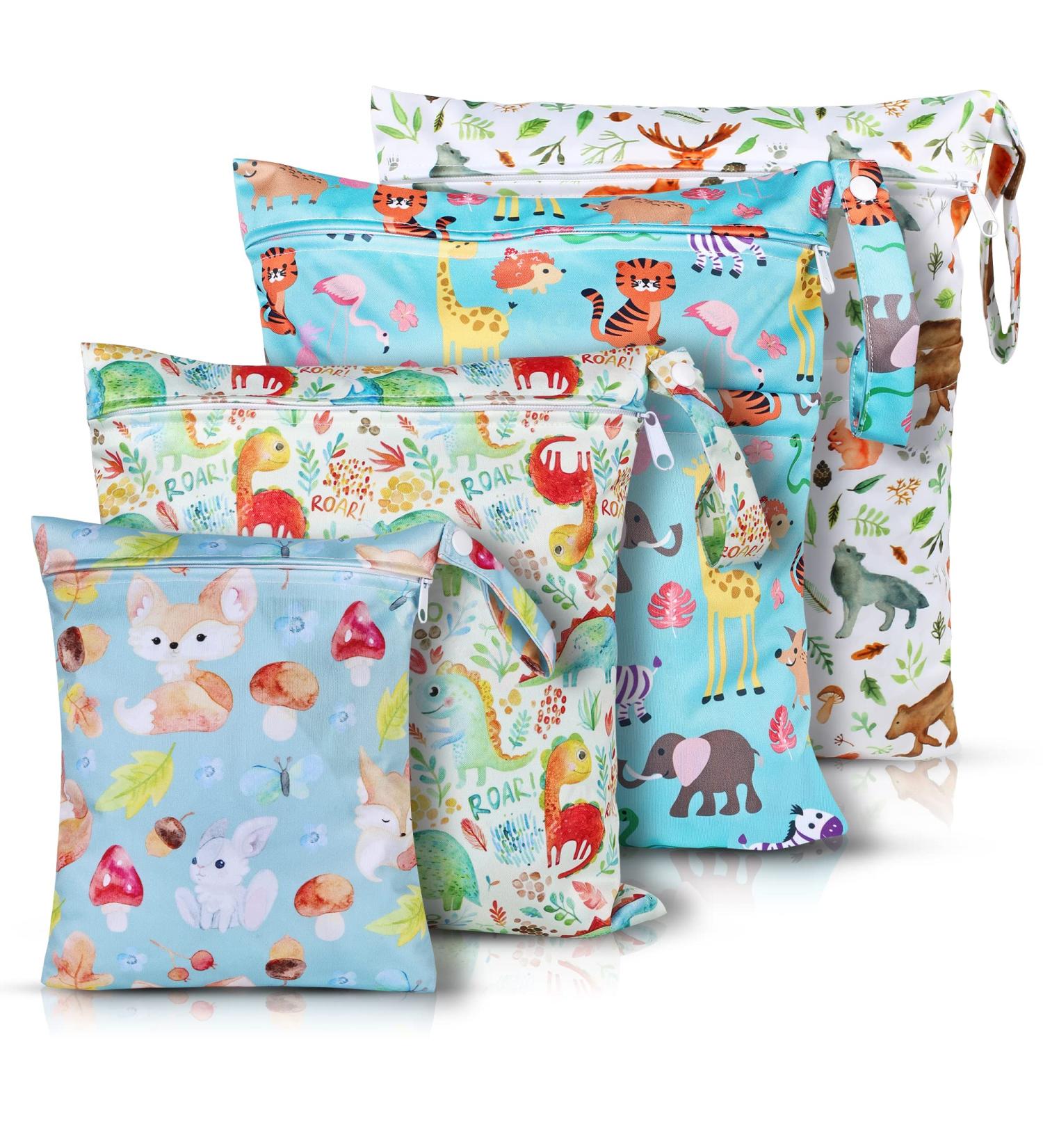 Buy Nasbagen Wet Bag Set - 4 Waterproof Diaper Bags for Kindergarten & Toddlers | Reusable Zippered Organizers - Buy Online on GoSupps.com