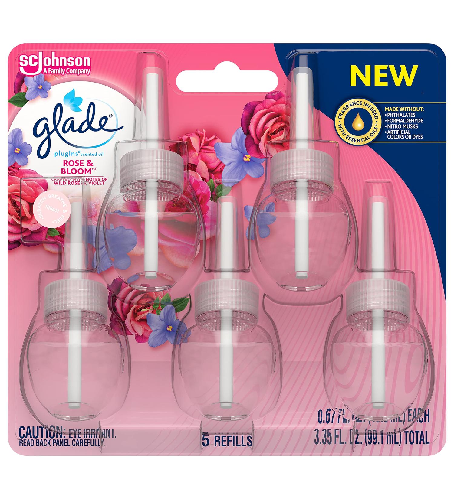 Glade PlugIns Rose & Bloom Air Freshener Refills - 5 Count Pack, 3.35 Fl Oz - Scented Essential Oils for Home & Bathroom - Buy Online on GoSupps.com