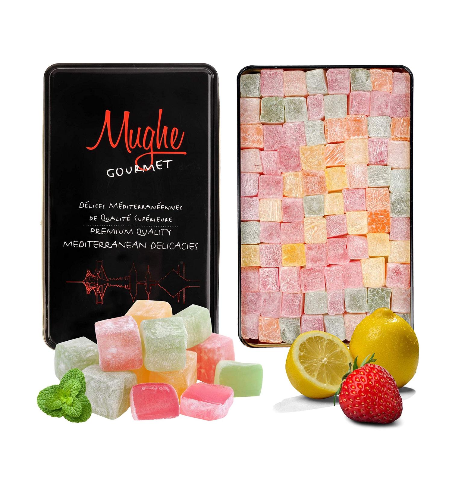 Mughe Gourmet - Bo te l gante de loukoums - 750g - bonbons d lice turcs - Halal-Vegan - Saveurs de fruits : rose fraise citron orange menthe - Cadeau pour occasions sp ciales anniversaires - Buy Online on GoSupps.com