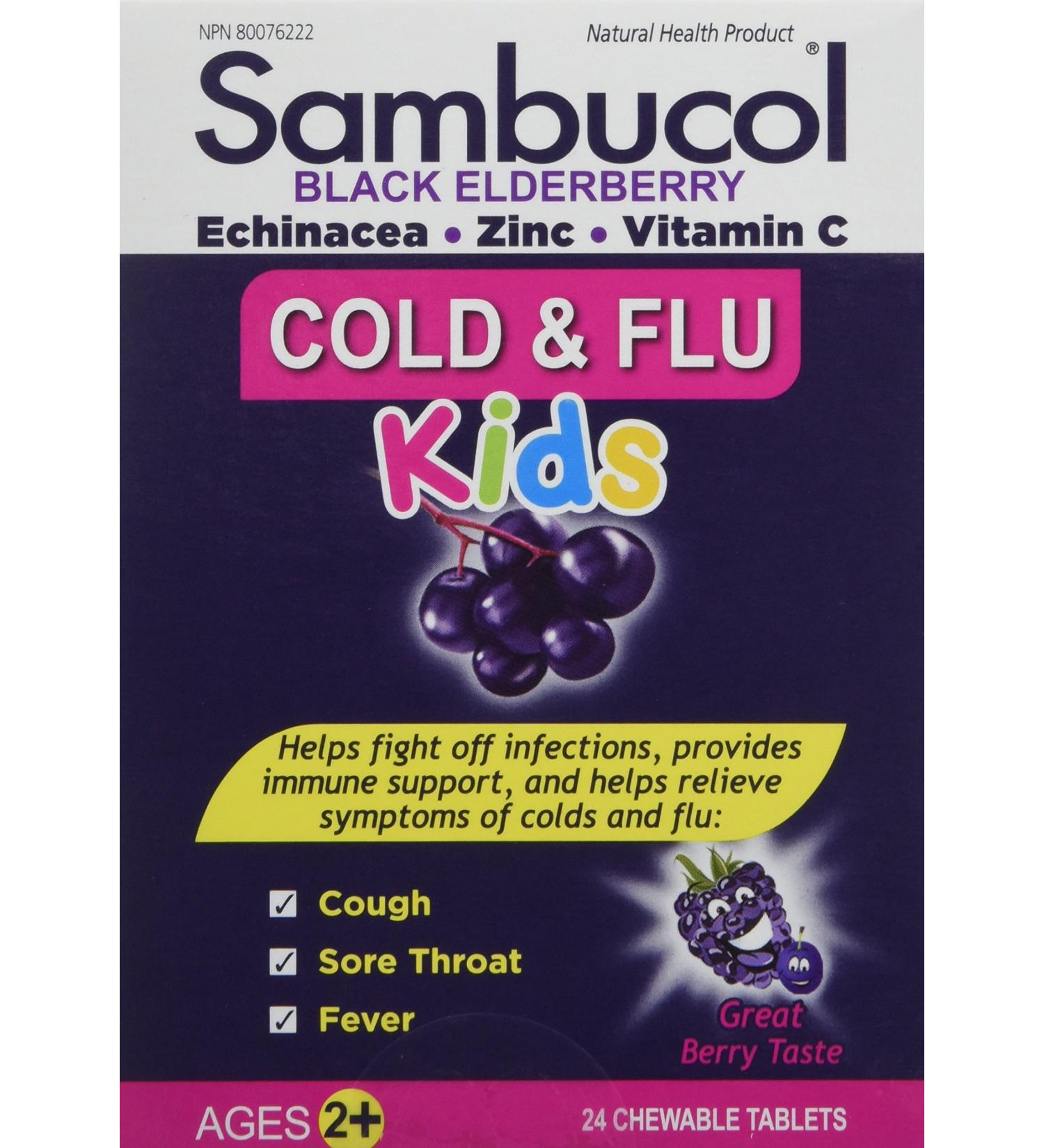 SAMBUCOL Cold And Flu Kids Chewables 24 CT - Natural Immune Support for Children - Buy Online on GoSupps.com