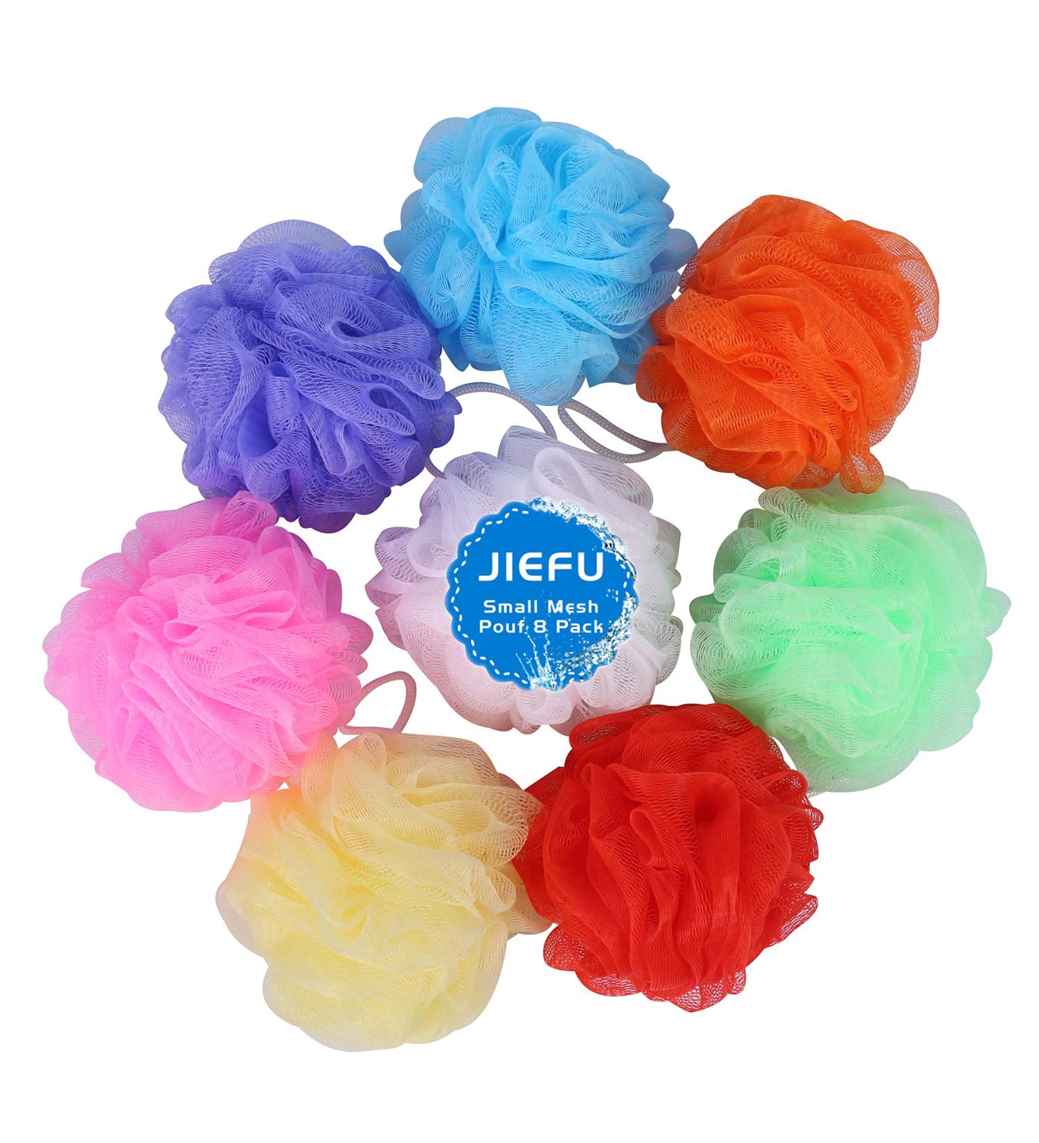 Colorful Small Bath Sponges - Pack of 8 | Kids Shower Mesh Pouf Body Scrubber - Buy Online on GoSupps.com