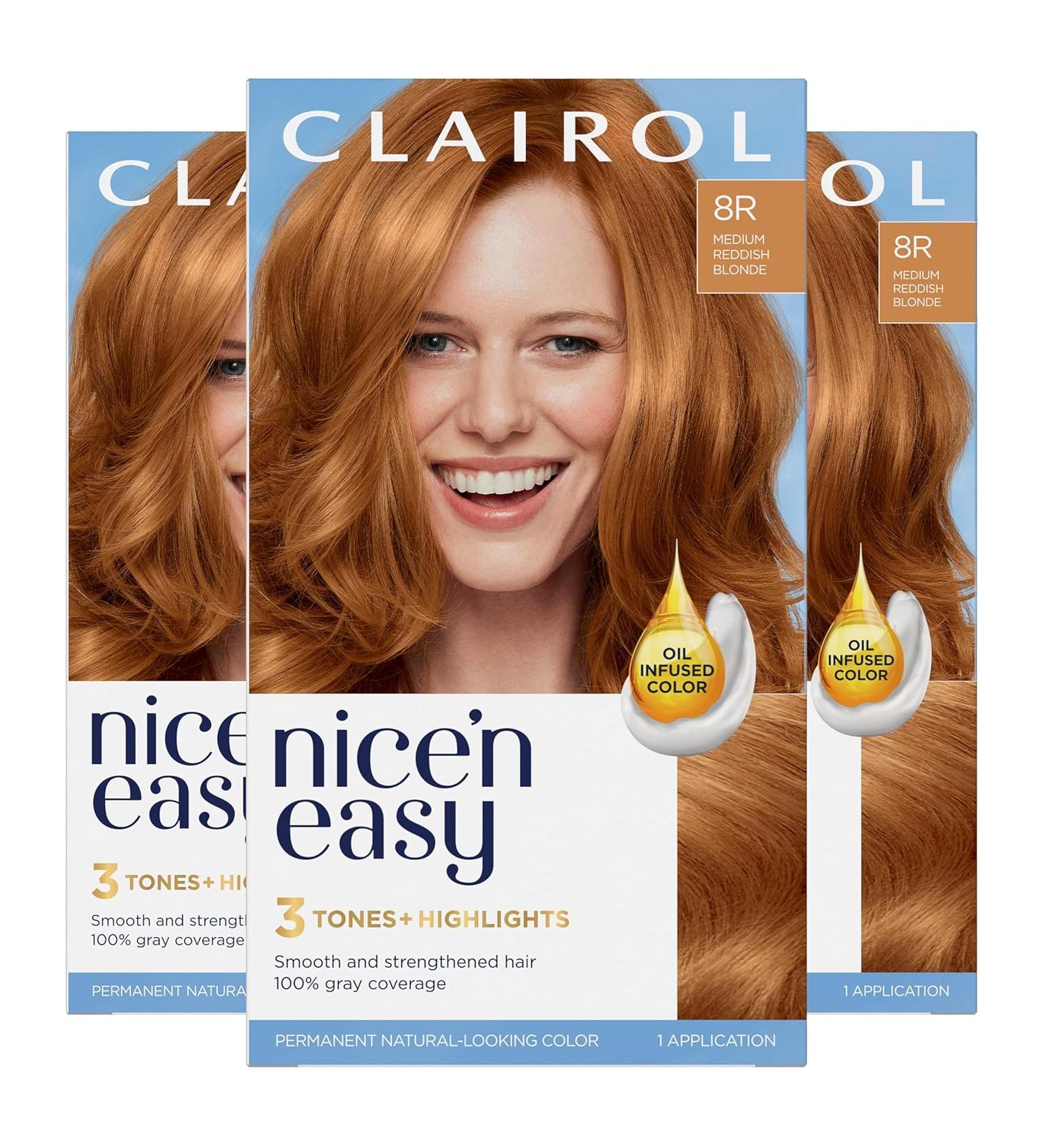 Clairol Nice'n Easy Permanent Hair Dye - 8R Medium Reddish Blonde Hair Color - 6.26 Fl Oz - Pack of 3 - Buy Online on GoSupps.com