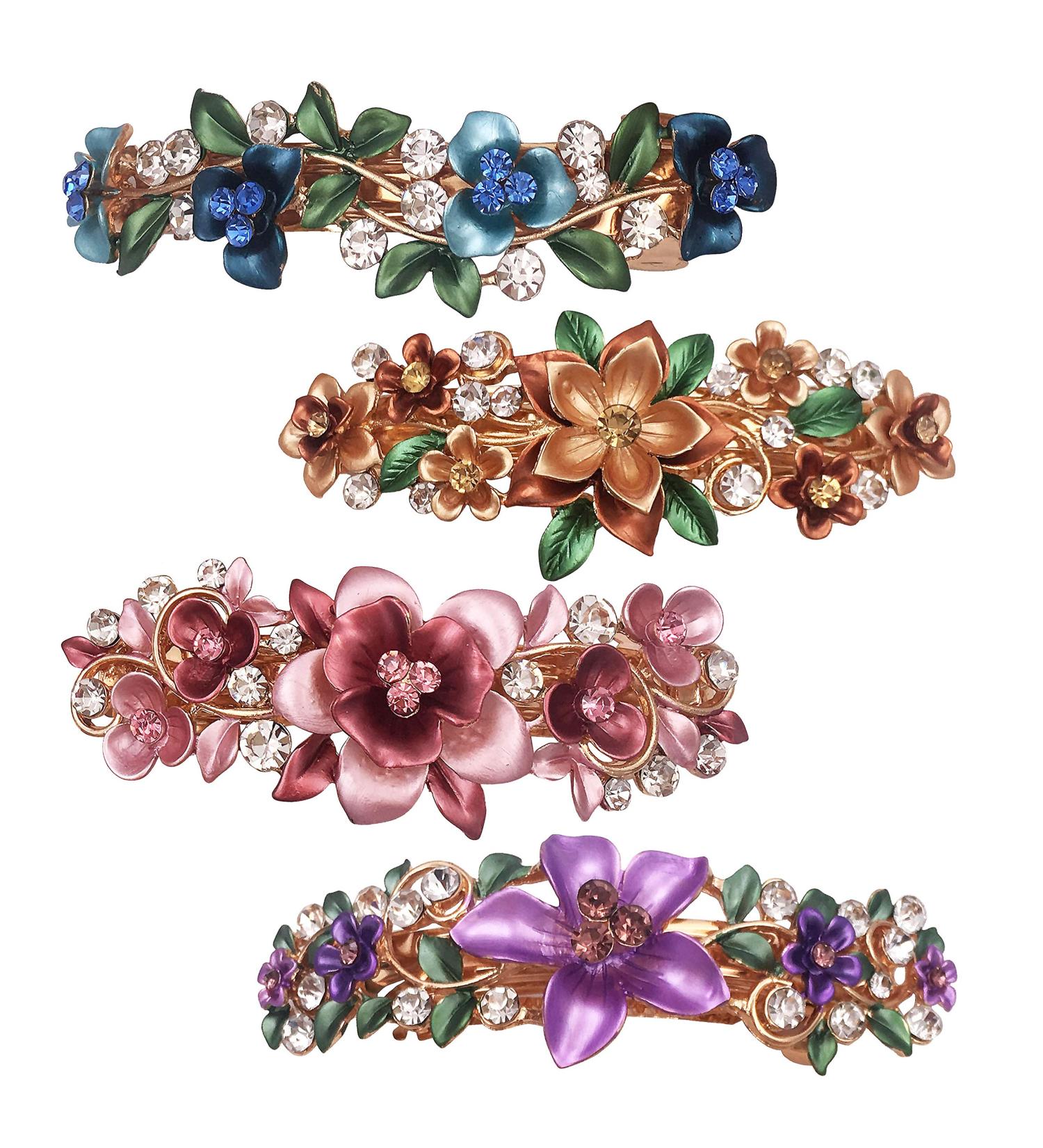 4PCS Luxurious Flower Metal French Barrettes Hair Clasps for Women and Girls - Buy Online on GoSupps.com