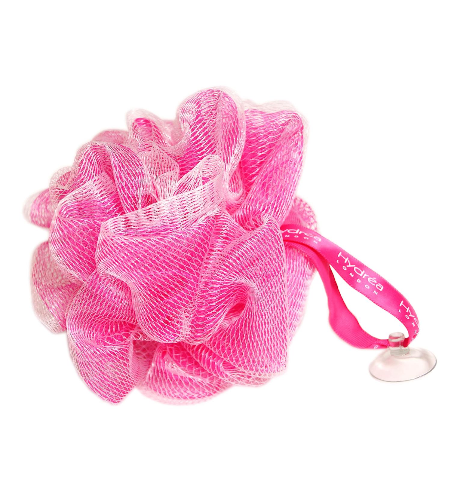 Hydrea London Shower Pouf Bath Loofah Mesh Sponge Exfoliating Bath Scrunchie Large Shower Puff Scrub Body Cleansing Shower Puff for Men & Women - Pink