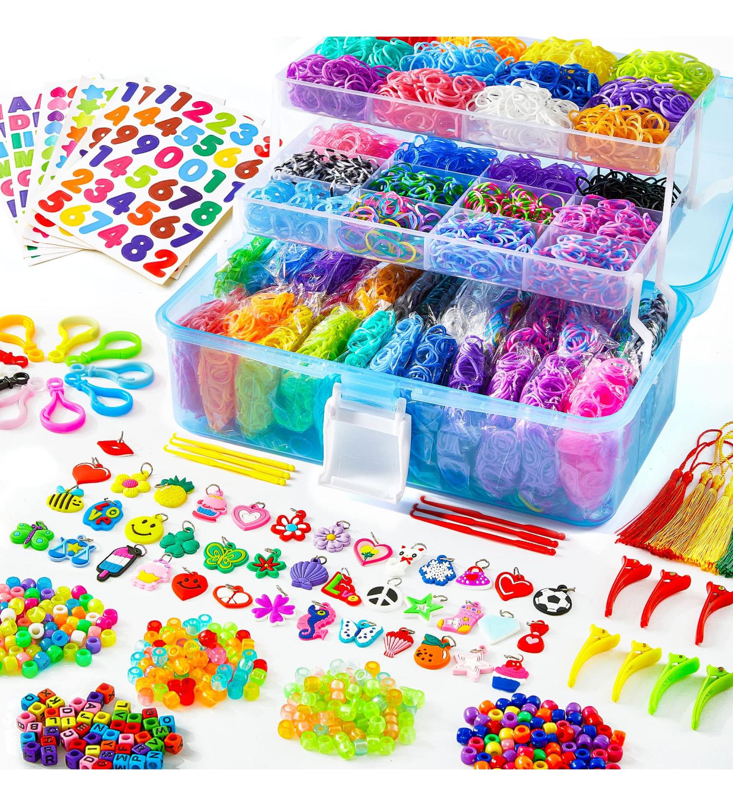Inscraft 17500+ Rubber Loom Bands Kit with Blue Container - 28 Colors, 600 S-Clips, 352 Beads, 40 Cartoon Pendant - Bracelet Making Refill Set for Kids - Buy Online on GoSupps.com
