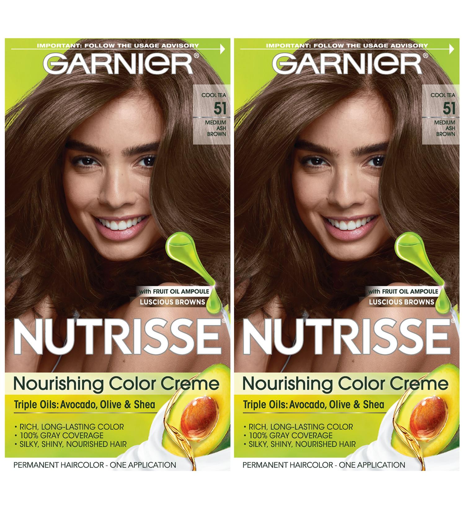 Garnier Nutrisse 51 Medium Ash Brown Hair Color 2 Pack - Permanent Dye - Buy Online on GoSupps.com
