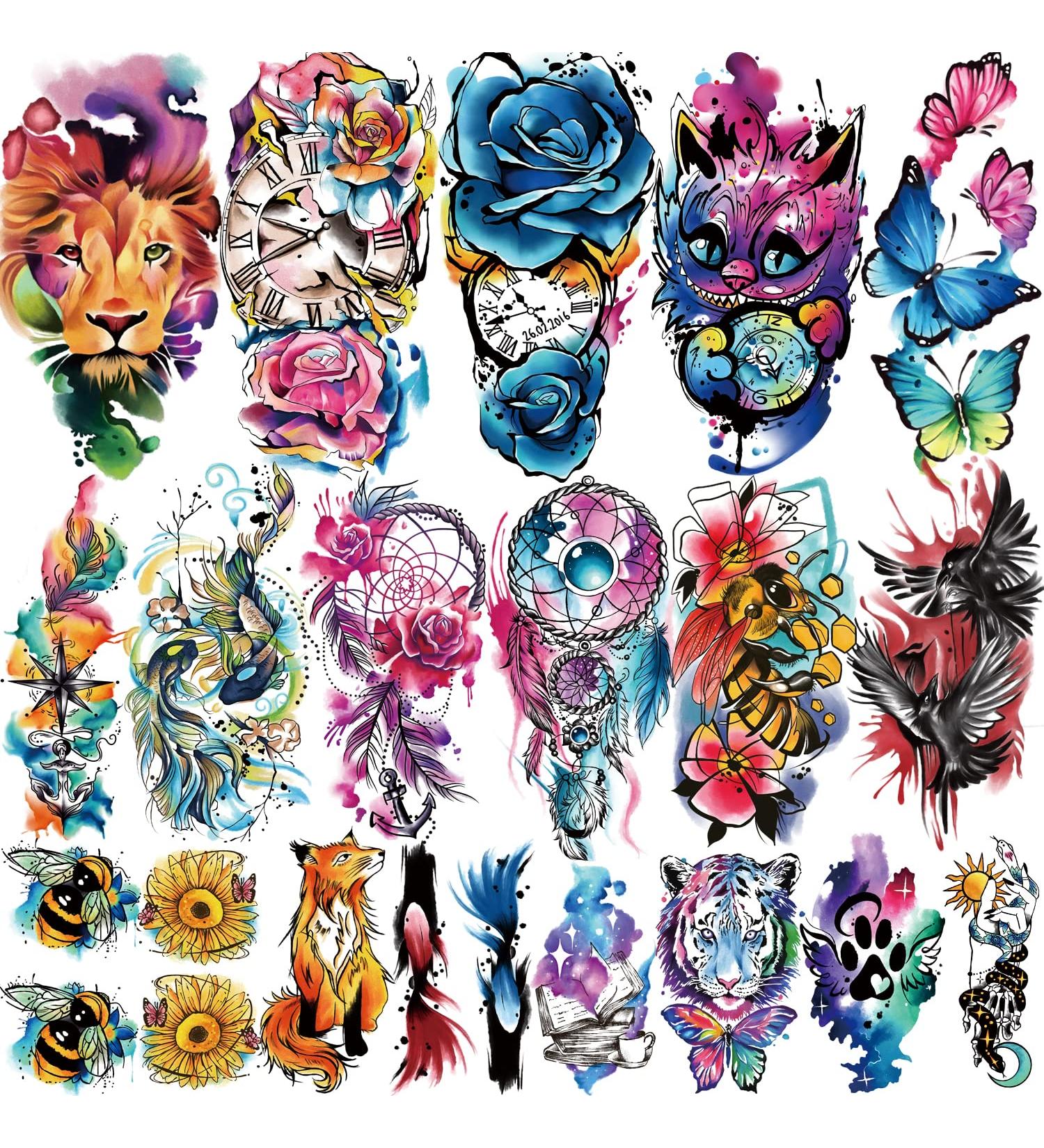77 Sheets Temporary Tattoo Assortment: Flower Dream Catcher, Cat, Goldfish, Half Arm, Shoulder, Neck - 60 Tiny Waterproof Realistic Tattoos for Women, Girls, and Kids - Buy Online on GoSupps.com