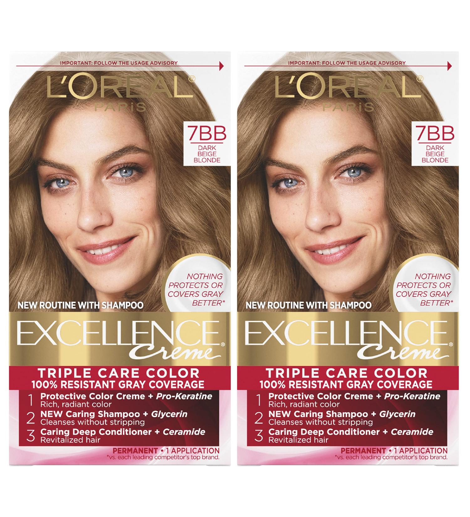 L'Oreal Paris Excellence Creme 7BB Dark Beige Blonde Hair Color - Pack of 2 for 100% Gray Coverage - Buy Online on GoSupps.com