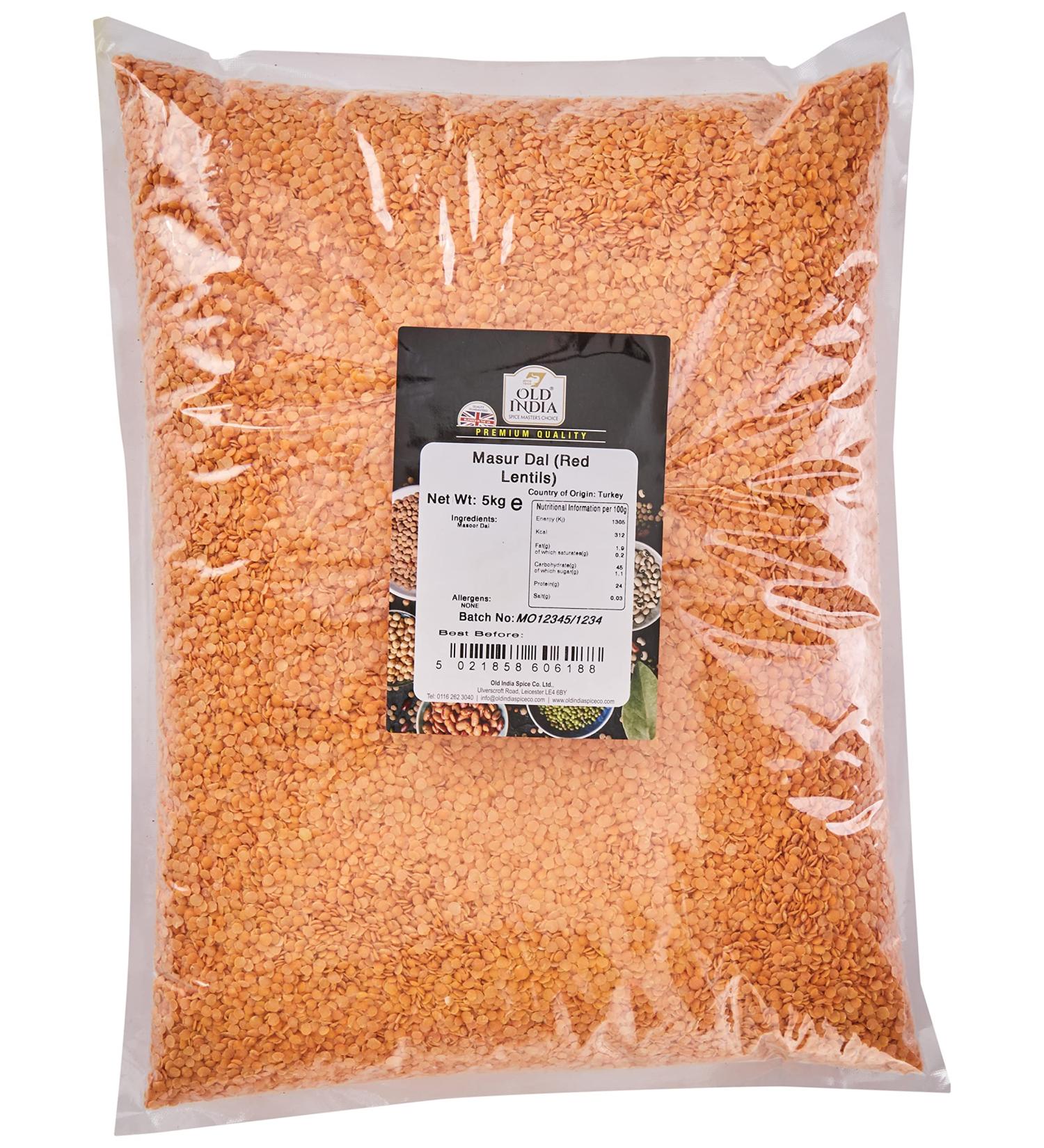 Old India Masur Dal (Red Lentils) 5kg - Premium Quality, 100% Natural - Pack of 1 - Buy Online on GoSupps.com