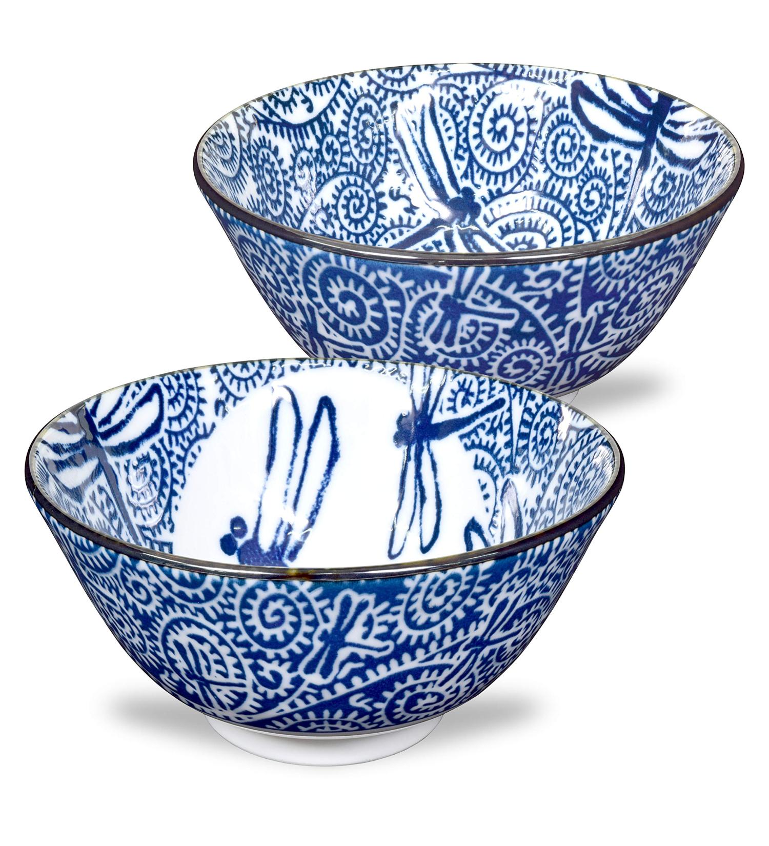 Mino Ware Japanese Dragon Fly Design Rice Bowls - Set of 4, 2.5 inch 8.4oz bowls for Ramen, Noodle Soup, Salad, and Pasta - Buy Online on GoSupps.com