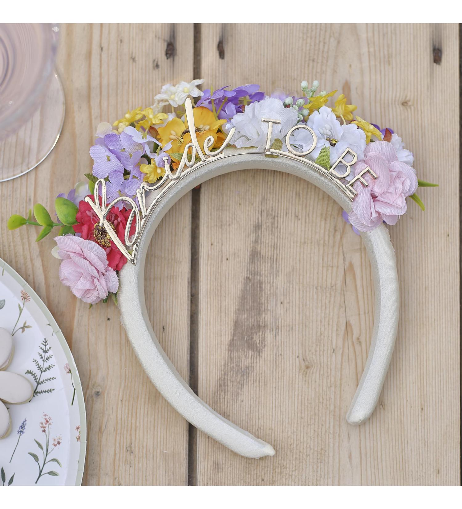 Ginger Ray Gold Flower String Band - Bride to Be Headband with Artificial Flowers for Hen Party - Buy Online on GoSupps.com