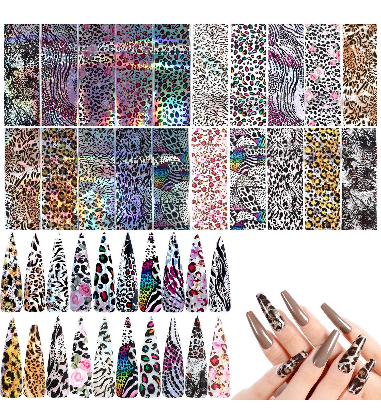 Leopard Nail Stickers: Starry Sky Animal Print Foils for Fingernails & Toenails - 20 Sheets - Buy Online on GoSupps.com