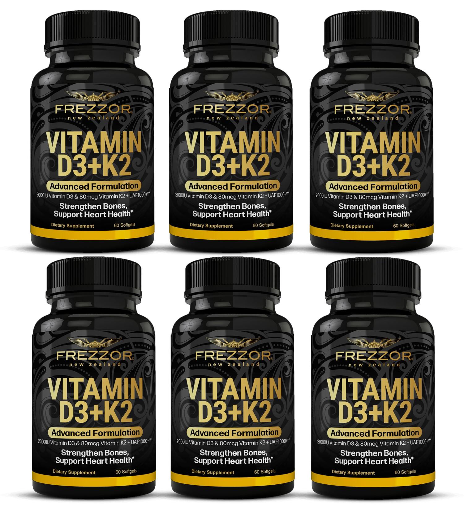 FREZZOR Vitamin D3 and K2 Caps High Potency D3 2000IU and K2 (MK7) 80mcg Unique VIT D3 from 100% New Zealand Sheep's Wool Lanolin. Cardiovascular Support & Bone Health 360 Softgels 6 Month Supply