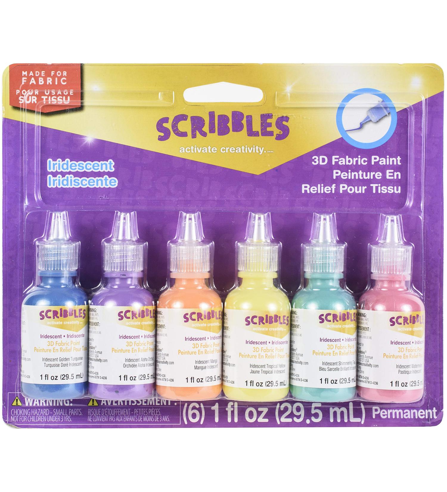 Scribbles 18536 Dimensional Fabric Paint Iridescent 6-Pack 1 oz - Vibrant Colors for Creative Projects - Buy Online on GoSupps.com
