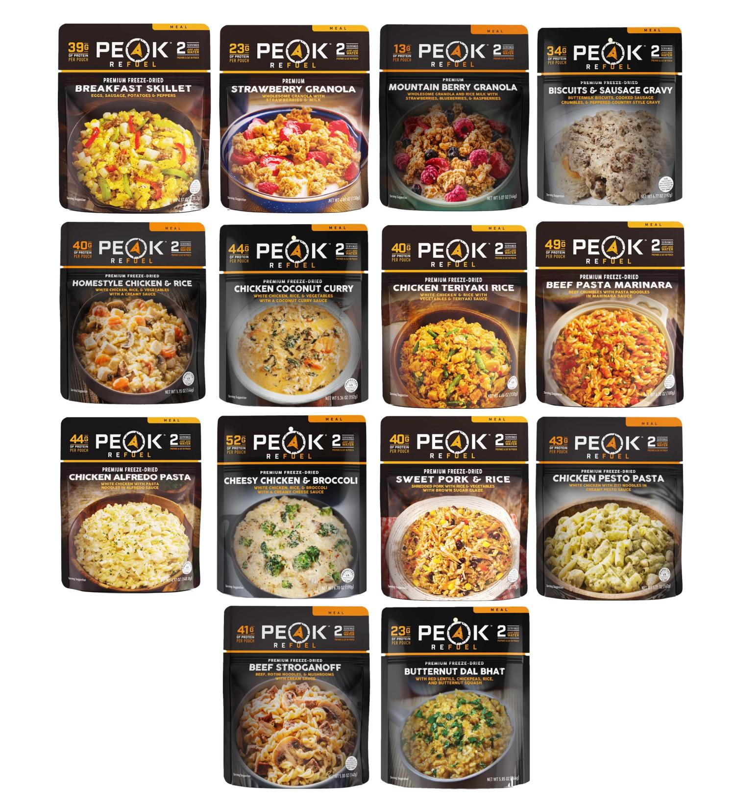 Peak Refuel Expedition 14 Pouch Pack | Freeze Dried Backpacking and Camping Survival Food | Variety Meal Pouches | Amazing Taste | High Protein | Real Meat | Quick Prep - Buy Online on GoSupps.com