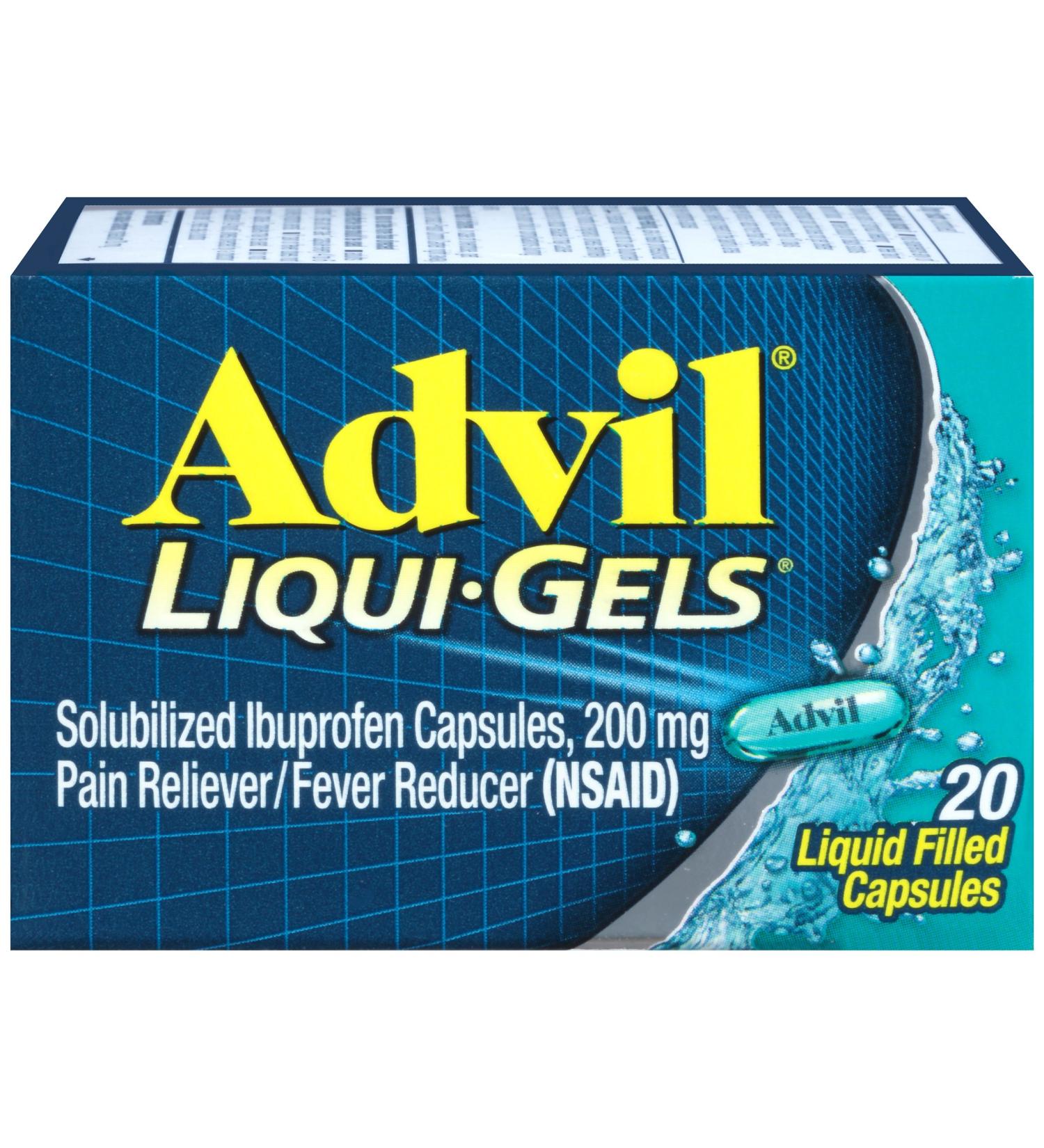 Advil Liqui-Gels Pain Reliever and Fever Reducer, Pain Medicine for Adults with Ibuprofen 200mg for Headache, Backache, Menstrual Pain and Joint Pain Relief - 20 Liquid Filled Capsules
