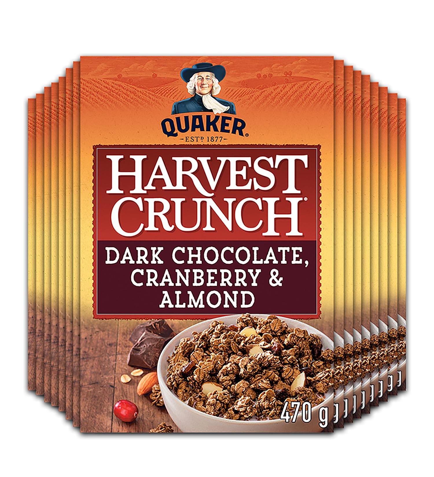 Quaker Harvest Crunch Dark Chocolate Cranberry & Almond Granola Cereal Multi-Pack 470g (Pack of 16) - Buy Online on GoSupps.com