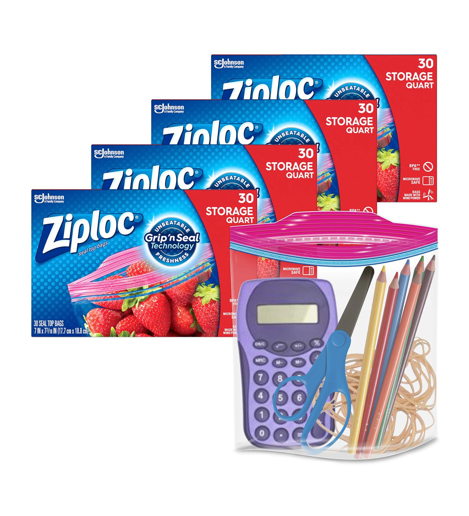 Ziploc Quart Food Storage Bags - Grip 'n Seal Technology - 30 Count x 4 Packs (120 Total Bags) - Buy Online on GoSupps.com