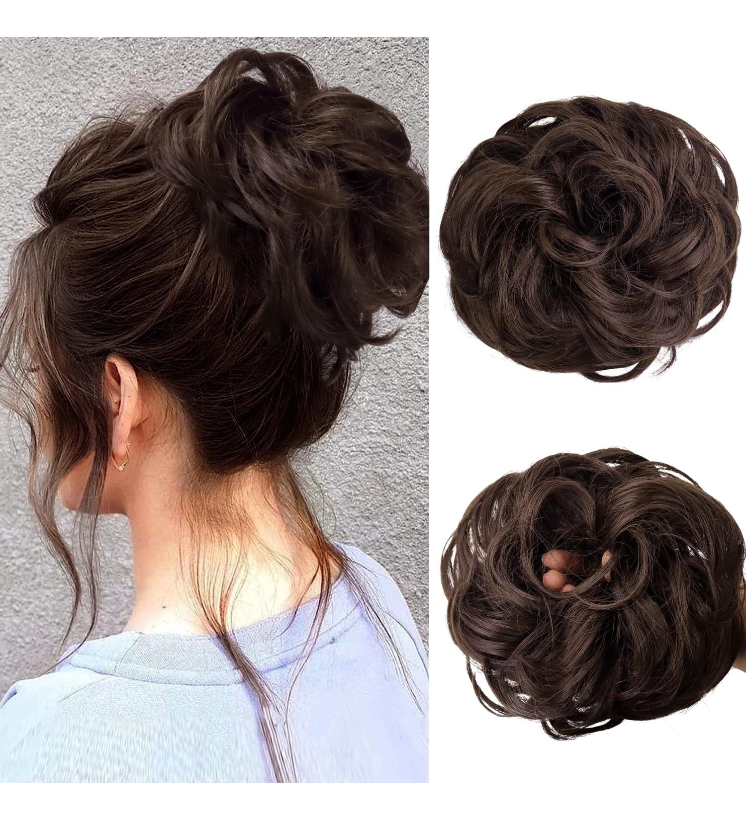BELEVO Messy Bun Hair Piece Curly Wavy Large Scrunchies for Women - Dark Brown Synthetic Updo Ponytail Hair Buns for Weddings & Parties - Buy Online on GoSupps.com