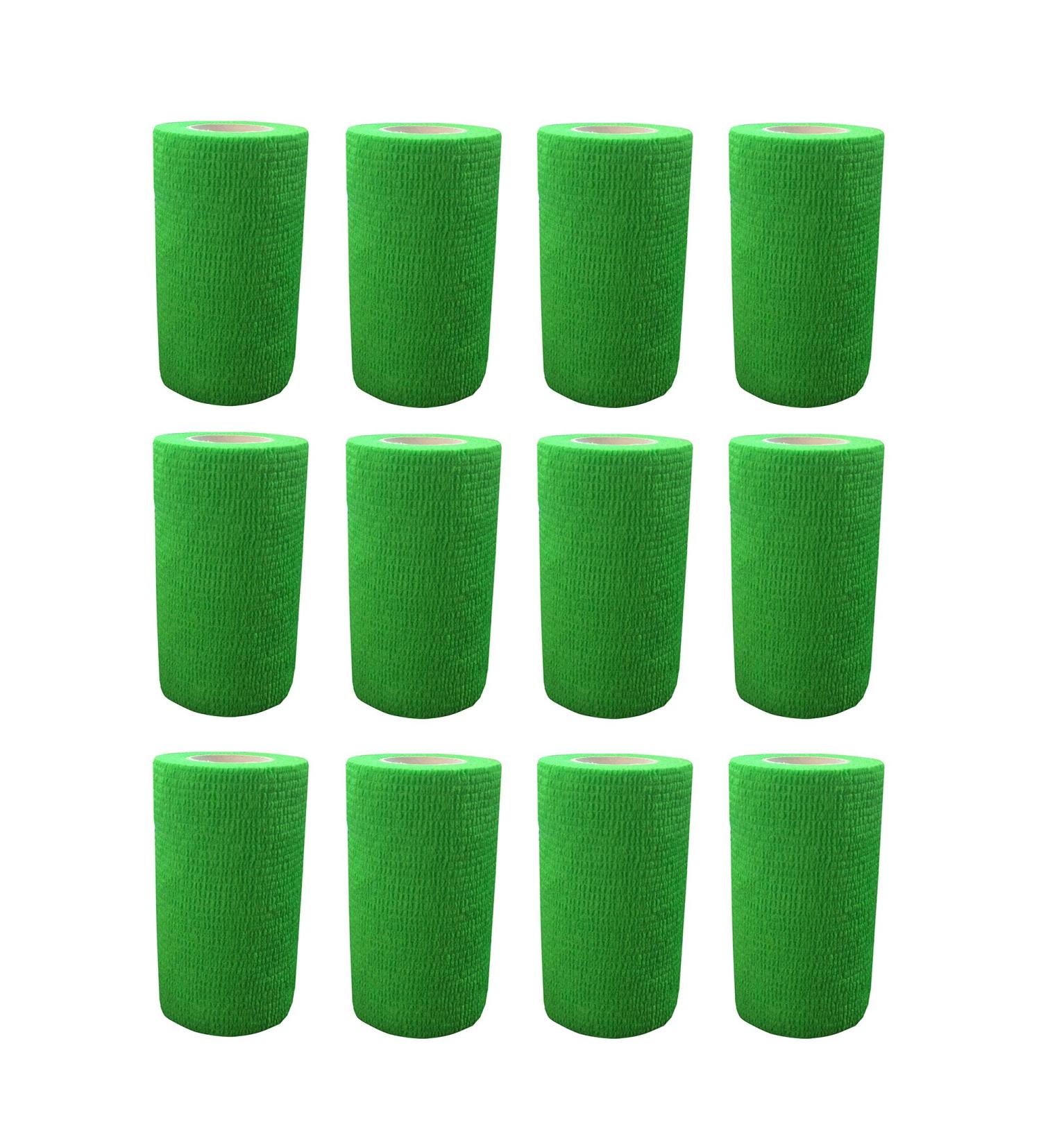 COBOX Pet Vet Wrap Cohesive Bandage - 12 Rolls of Self-Adherent First Aid Sports Wrap (10cm x 4.5m) - Green Ideal for Pets & Sports Injuries - Buy Online on GoSupps.com