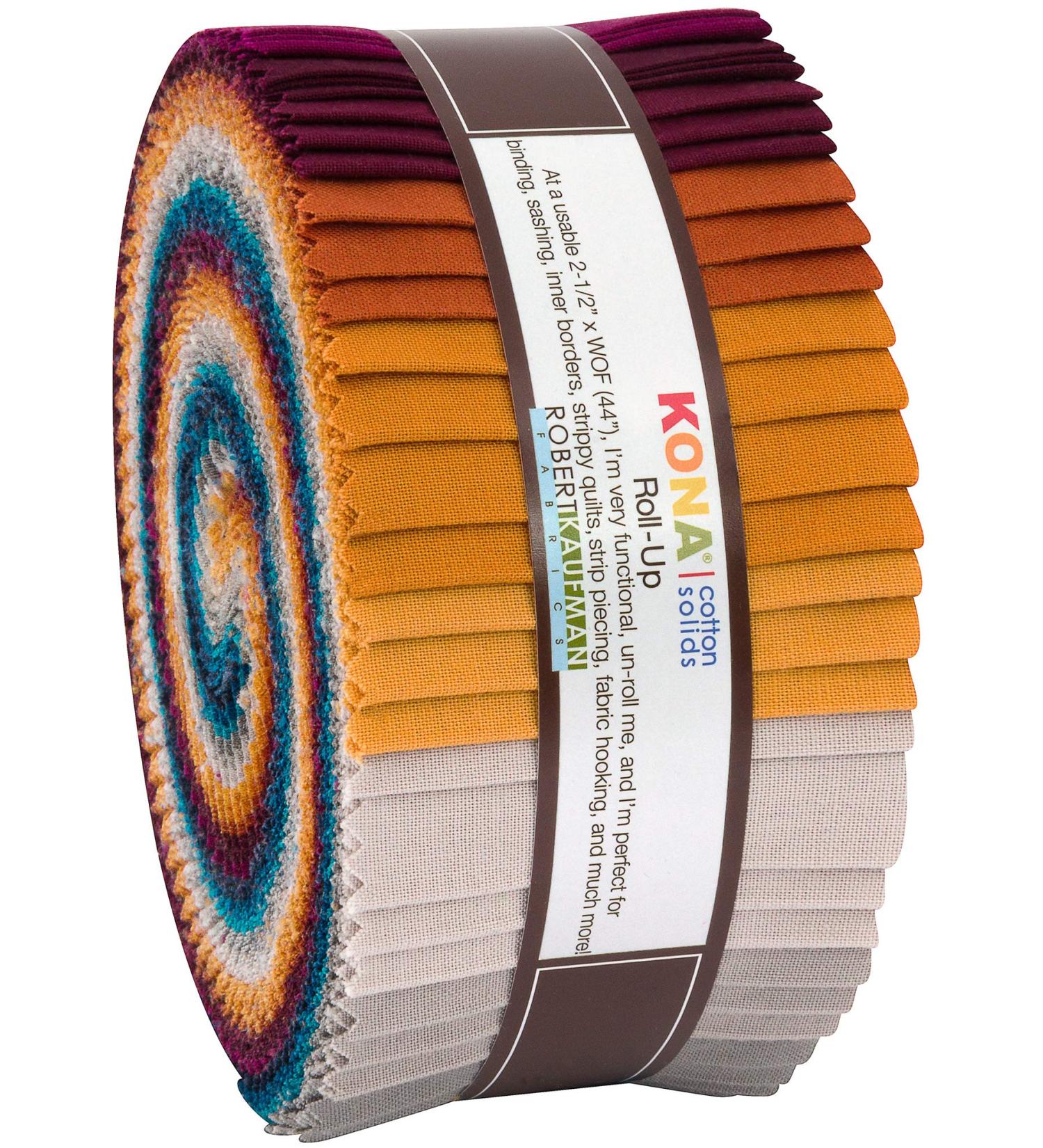 Robert Kaufman Kona Cotton Solids Tuscan Skies Roll Up 2.5" Precut Cotton Fabric Quilting Strips Jelly Roll Assortment RU-785-40