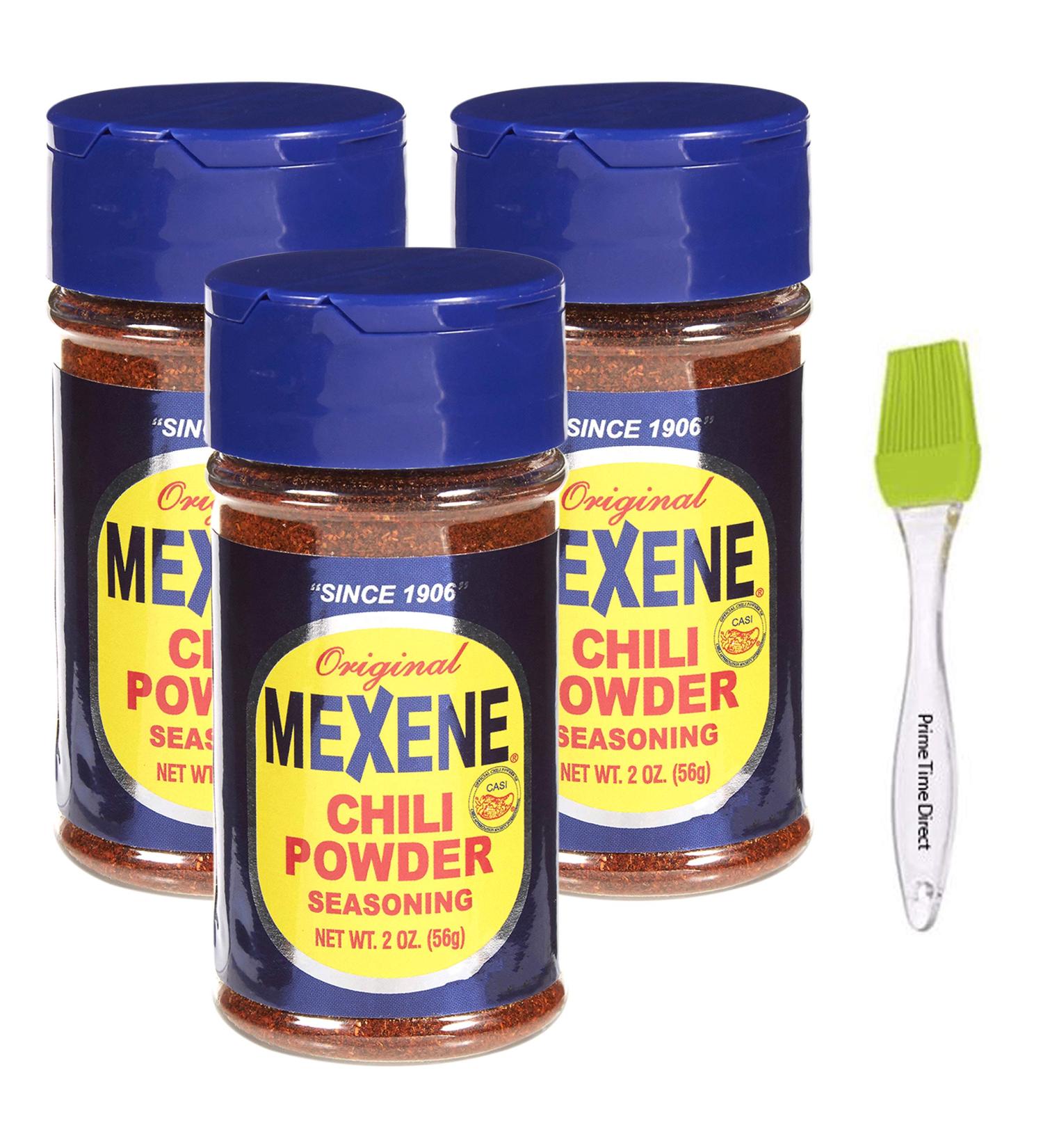 Mexene Original Chili Powder Seasoning - 2 Oz (Pack of 3) Bundle with PrimeTime Direct Silicone Basting Brush in a PTD Sealed Bag