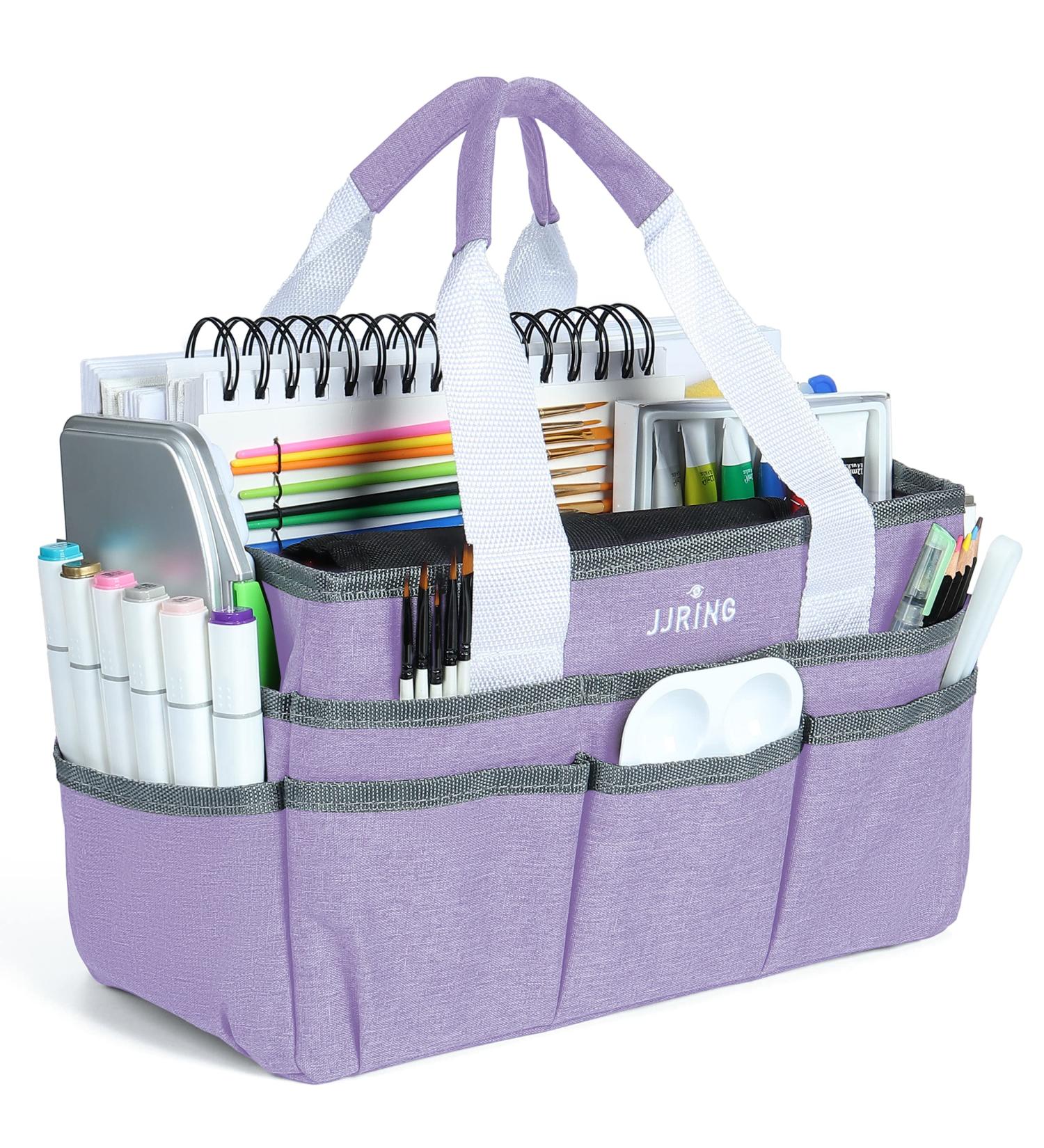 JJRING Craft Organizer Tote Bag - Lilac Art Storage Caddy with Multiple Pockets for School, Scrapbooking, and Office Supplies - Buy Online on GoSupps.com