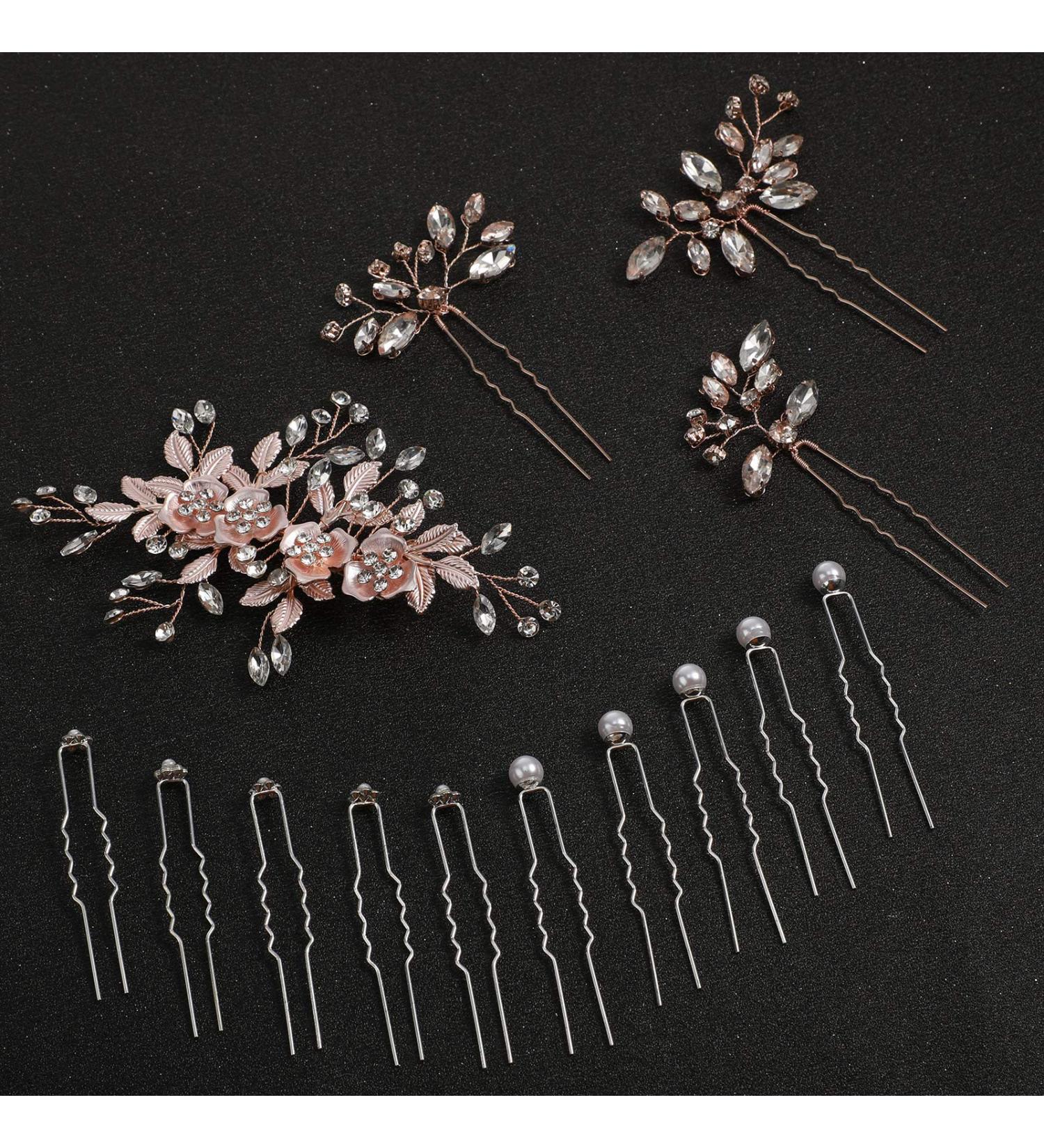 14 Pieces Wedding Hair Clips Set - Bridal Pearl & Rhinestone Barrettes in Rose Gold and Silver | Bridesmaid Hair Accessories - Buy Online on GoSupps.com