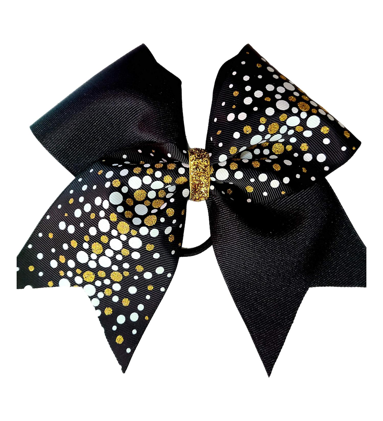 Cheer bows Black and gold sparkle dots hair bow