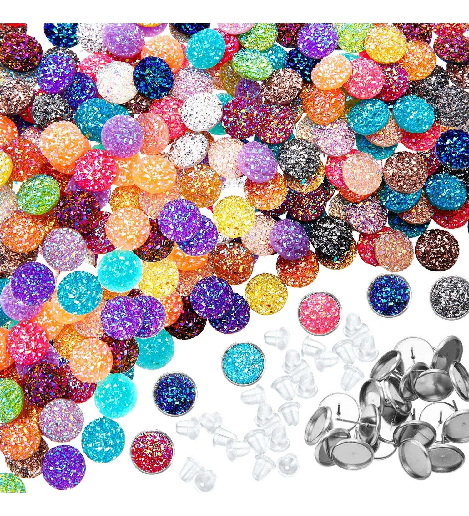 200 Pieces 20 Colors Druzy Resin Cabochons with Silver Stud Earrings for DIY Jewelry Making - Buy Online on GoSupps.com
