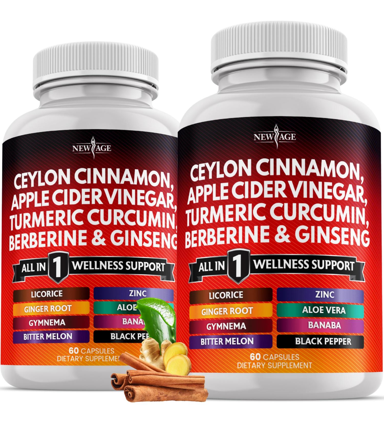 Ceylon Cinnamon Turmeric Apple Cider Vinegar Ginseng Aloe Vera Berberine Plus Banaba Ginger Root - 120 Count 120 Capsules (Pack of 2) - Buy Online on GoSupps.com