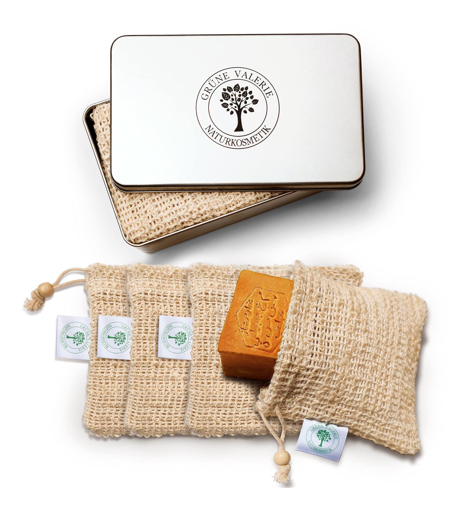 Green Valerie Noble Gift Box - XXL Soap Bags (4 Pieces) for Aleppo Soap - Vegan & Eco-Friendly Pore Cleansing & Peeling Effect - Buy Online on GoSupps.com