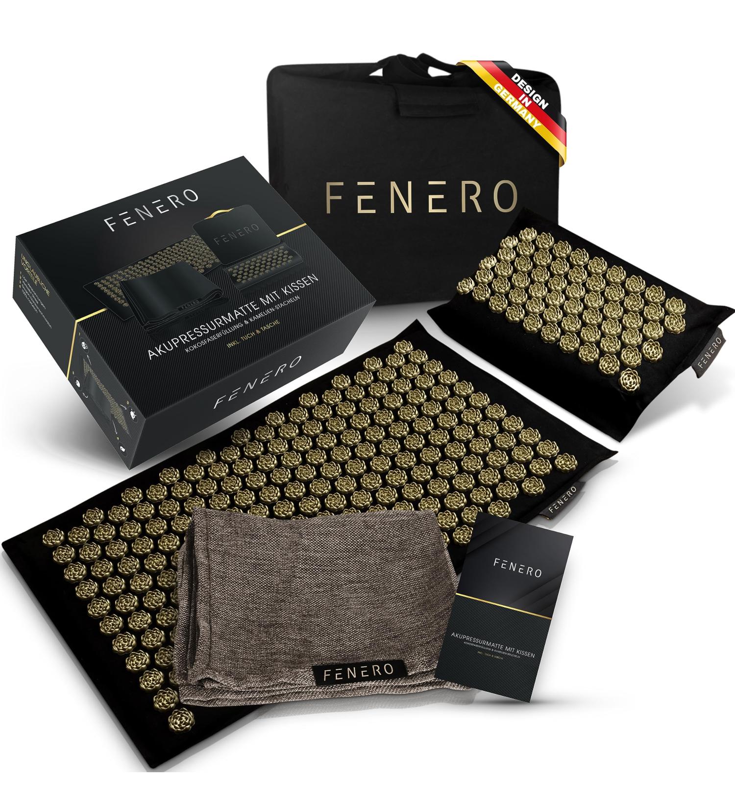 Fenero Acupressure Mat & Pillow - Coconut Fiber Filling Camellia Spikes - Relaxation & Activation - Acupuncture Mat with Needle Pillow & Bag - Buy Online on GoSupps.com