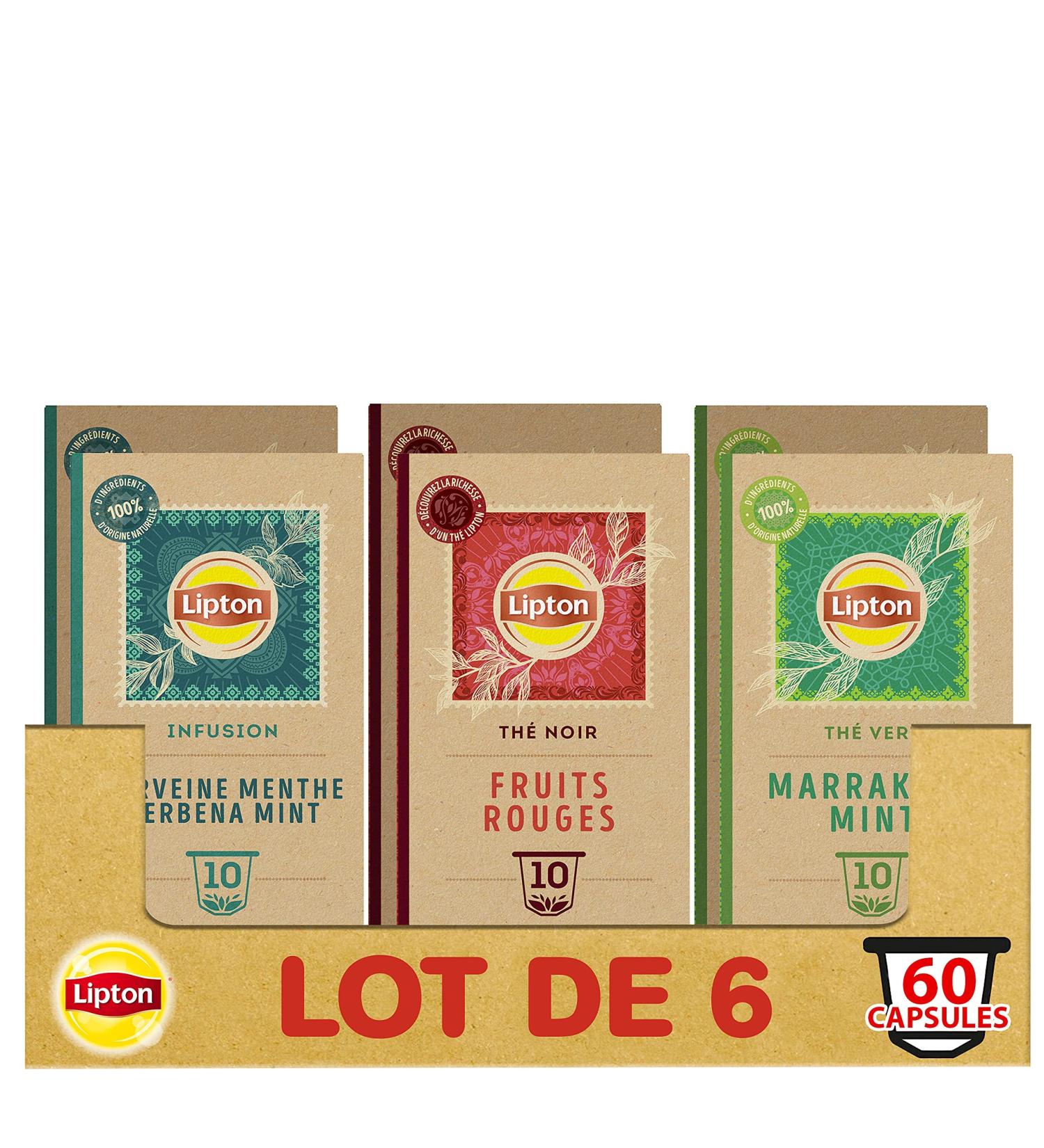 Lipton Set of 3 Nespresso Compatible Tea Capsules: Marrakech Mint Green Tea Verbena Mint Infusion Black Red Fruit Tea Comp - Buy Online on GoSupps.com