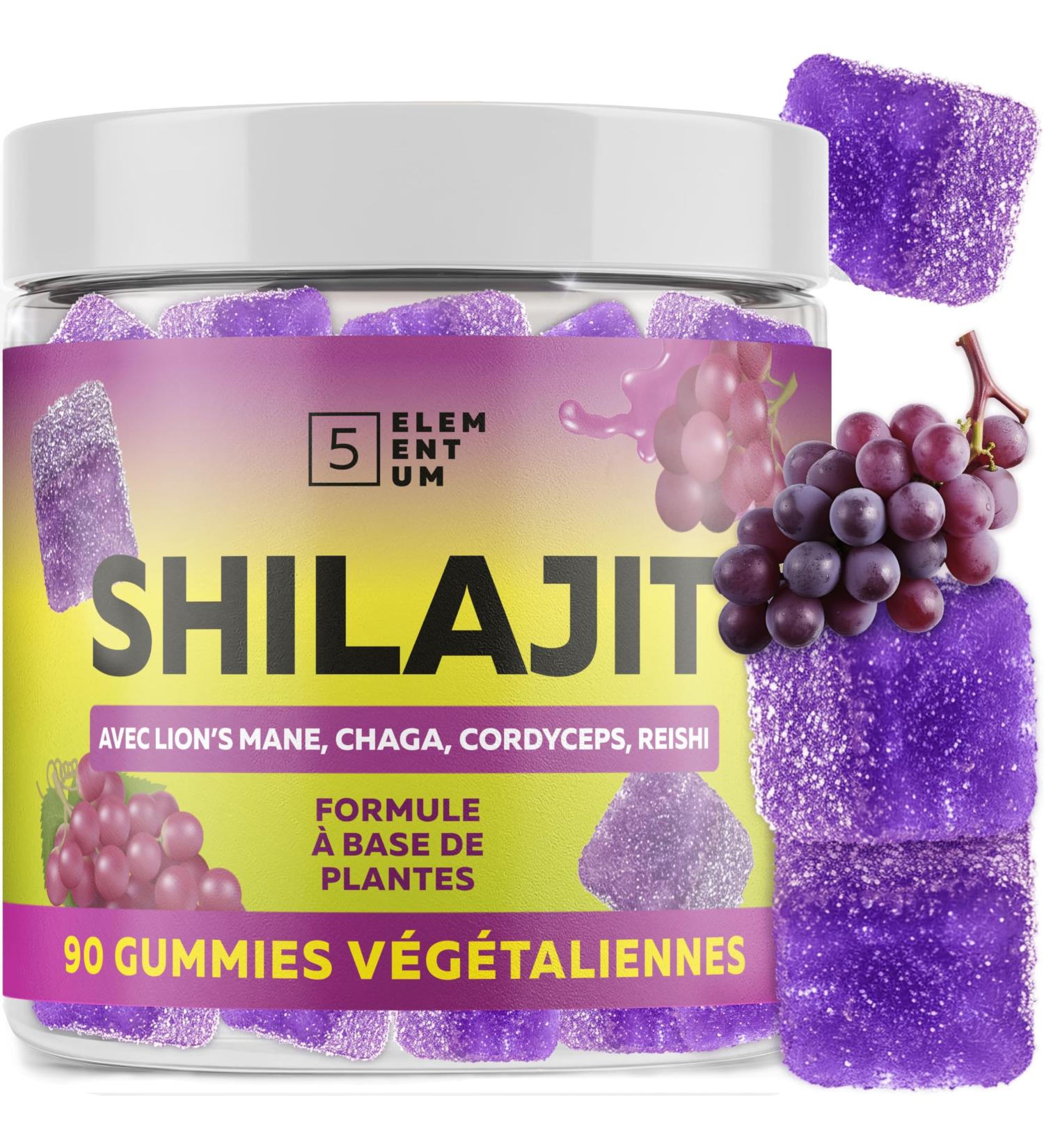  5 elementum Shilajit Original Shilajit Rubbers 2200mg - Premium Quality Shilajit Rubber with Lion's Mane Reishi Chaga & Cordyceps - Himalayan Shilajit for Energy & Energy - Buy Online on GoSupps.com