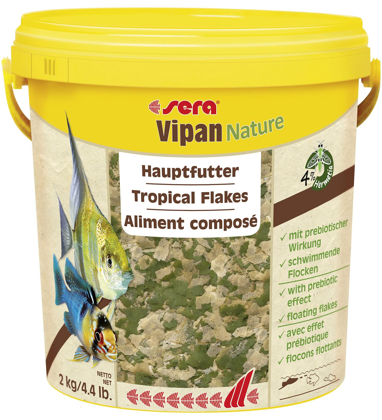 Sera Vipan Nature GroÃflocke 10l (2kg) - Premium Fish Feed with Insect Flour & Prebiotic - High Feedability Less Algae - 1-Pack XL Flakes for Aquariums - Buy Online on GoSupps.com