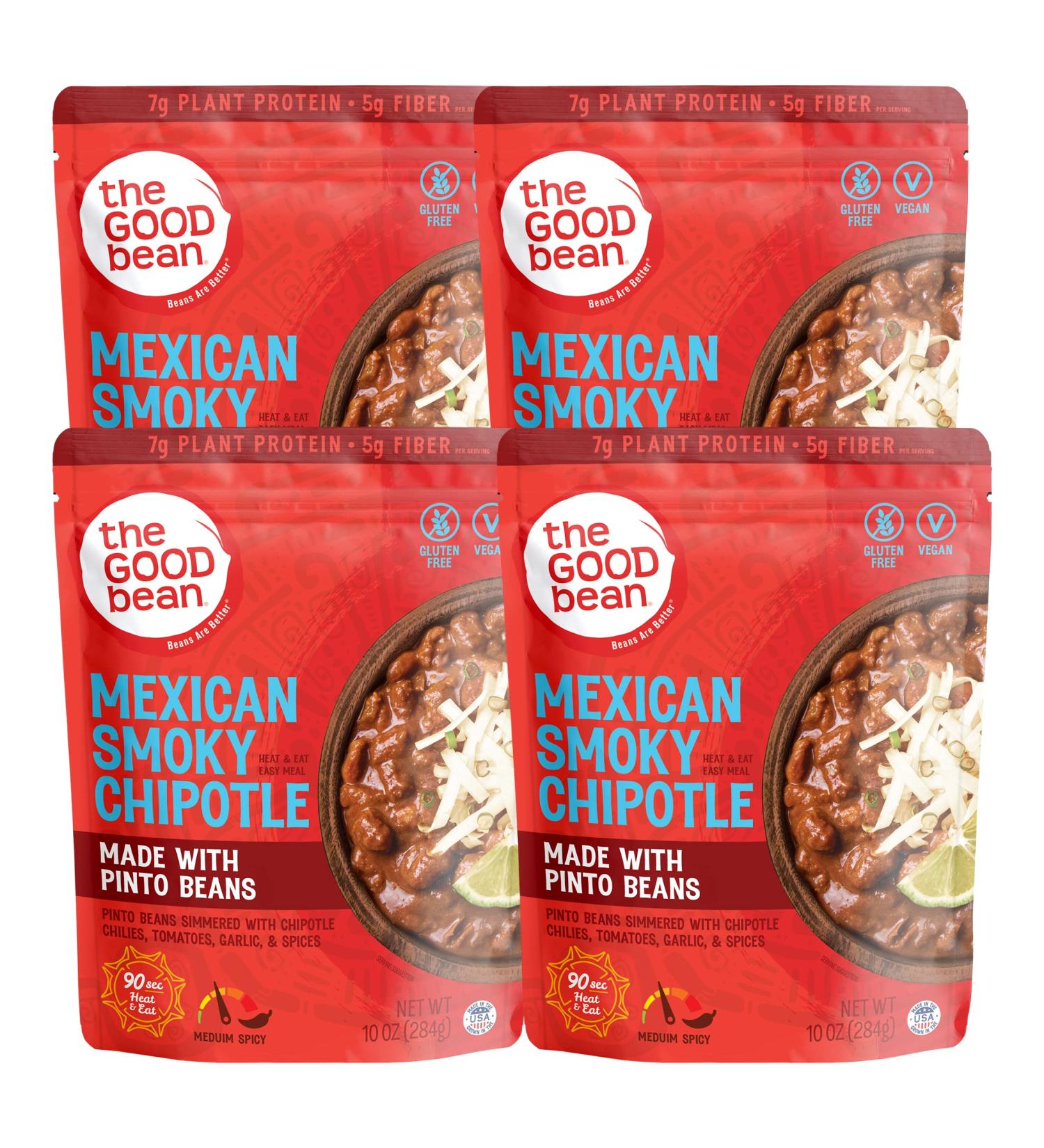 The Good Bean Mexican Smoky Chipotle with Pinto Beans 10oz, Pack of 4 - Ready-to-Eat Pouch - Buy Online on GoSupps.com
